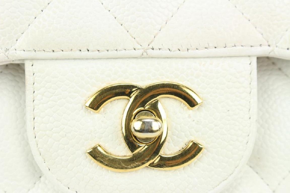 Chanel Quilted White Caviar Jumbo Classic Double Flap Gold Chain 65cas723 3