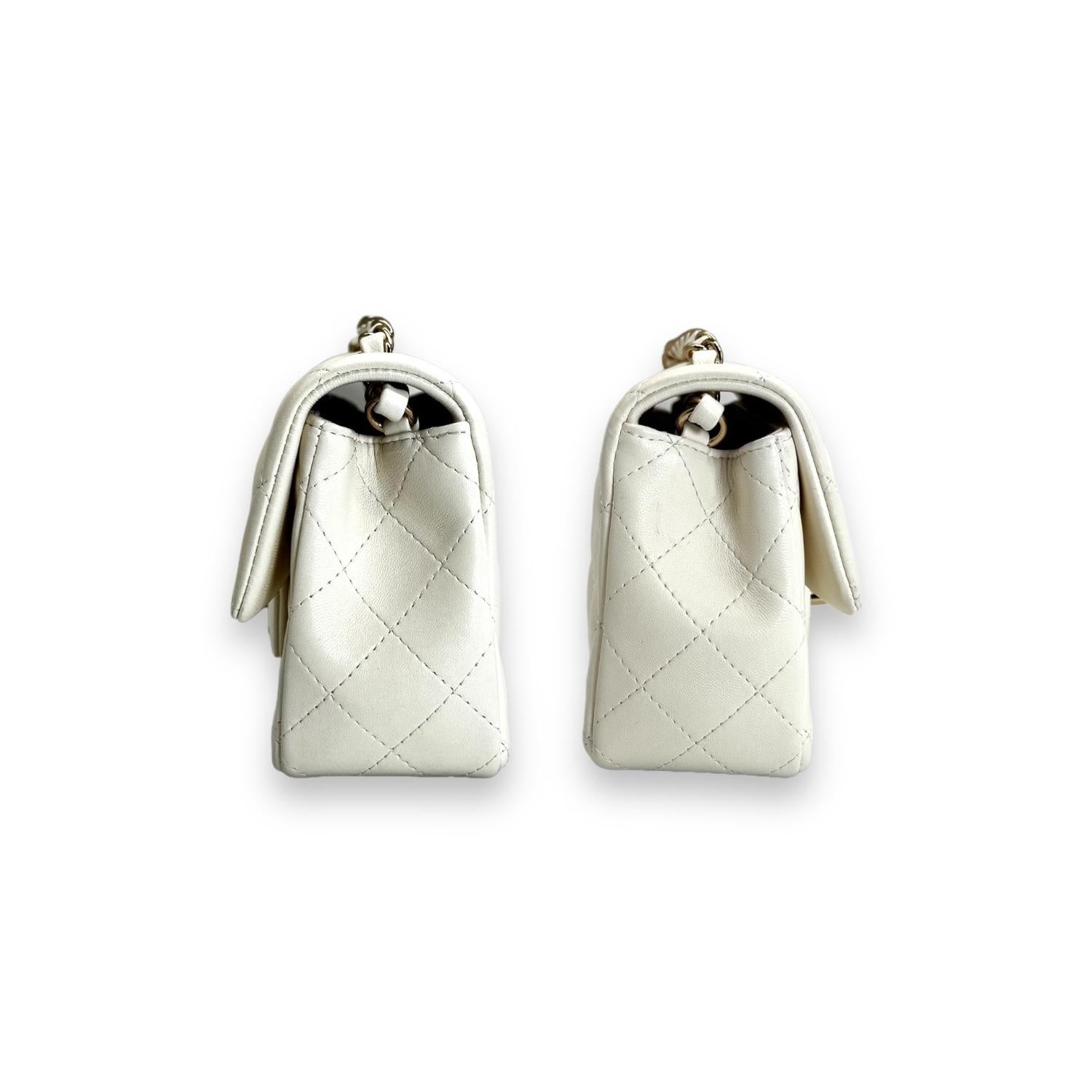 Women's Chanel Quilted White Lambskin Mini Rectangular Classic Flap