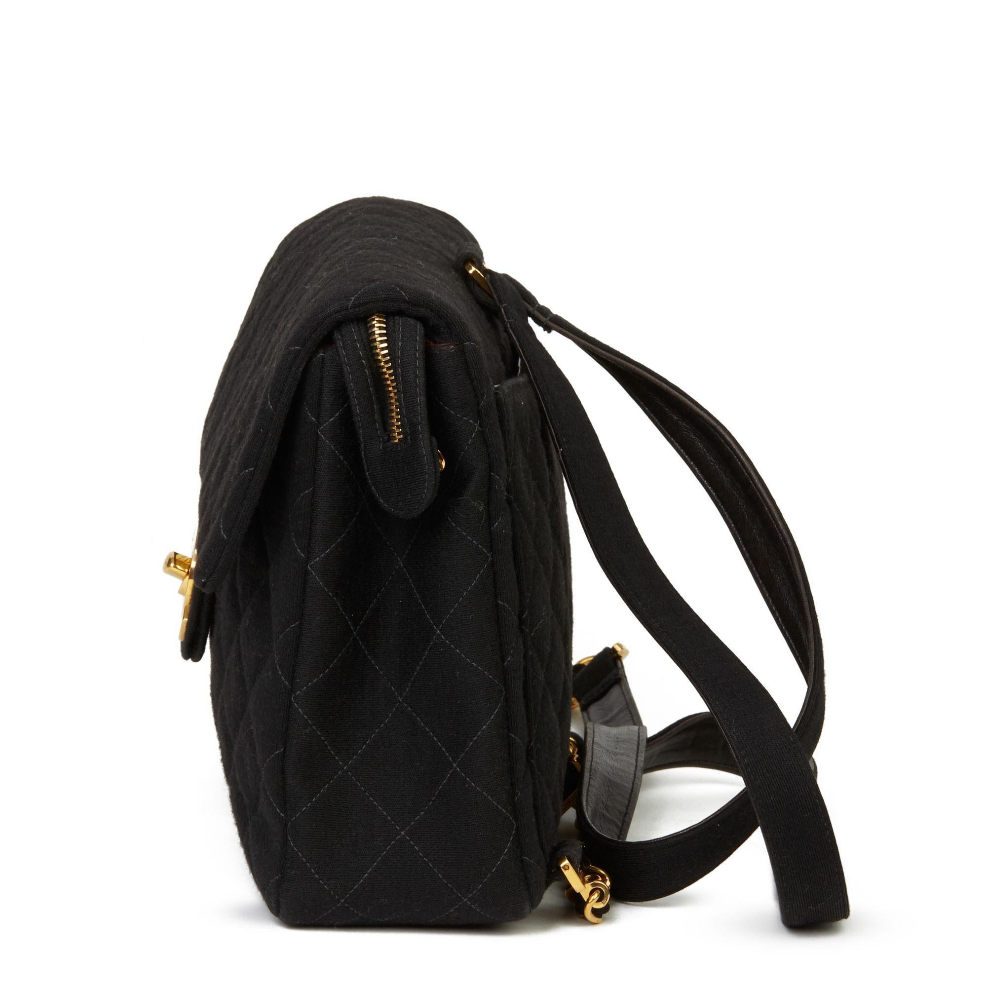 Chanel Quilted Wool Leather Large CC Gold Logo Jumbo Flap Backpack For Sale 6