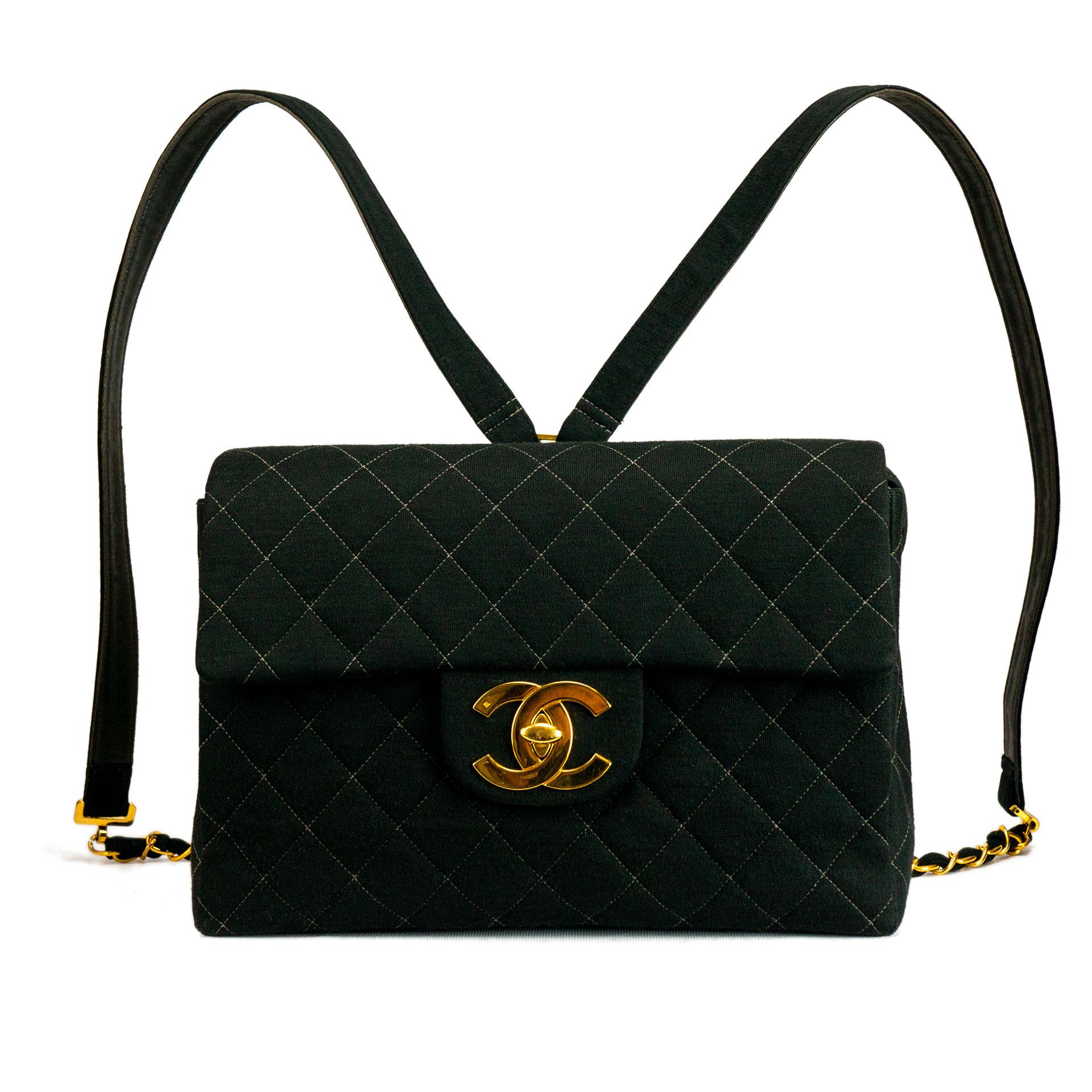 Chanel Quilted Wool Leather Large CC Gold Logo Jumbo Flap Backpack For Sale 10