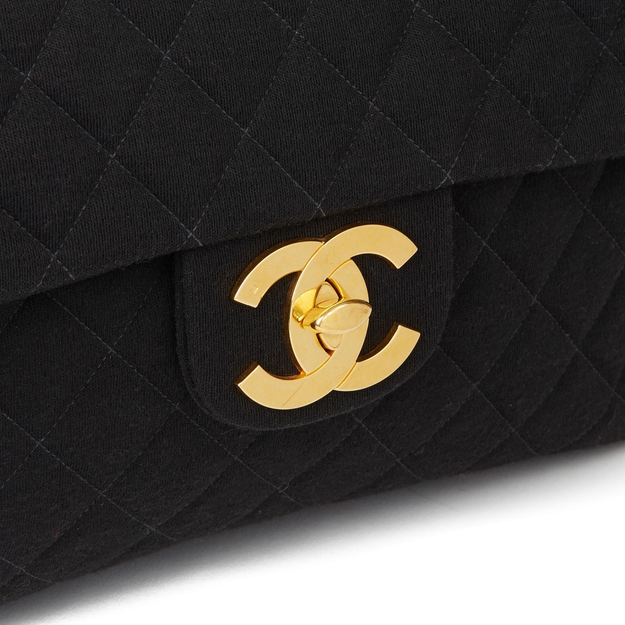 Black Chanel Quilted Wool Leather Large CC Gold Logo Jumbo Flap Backpack For Sale