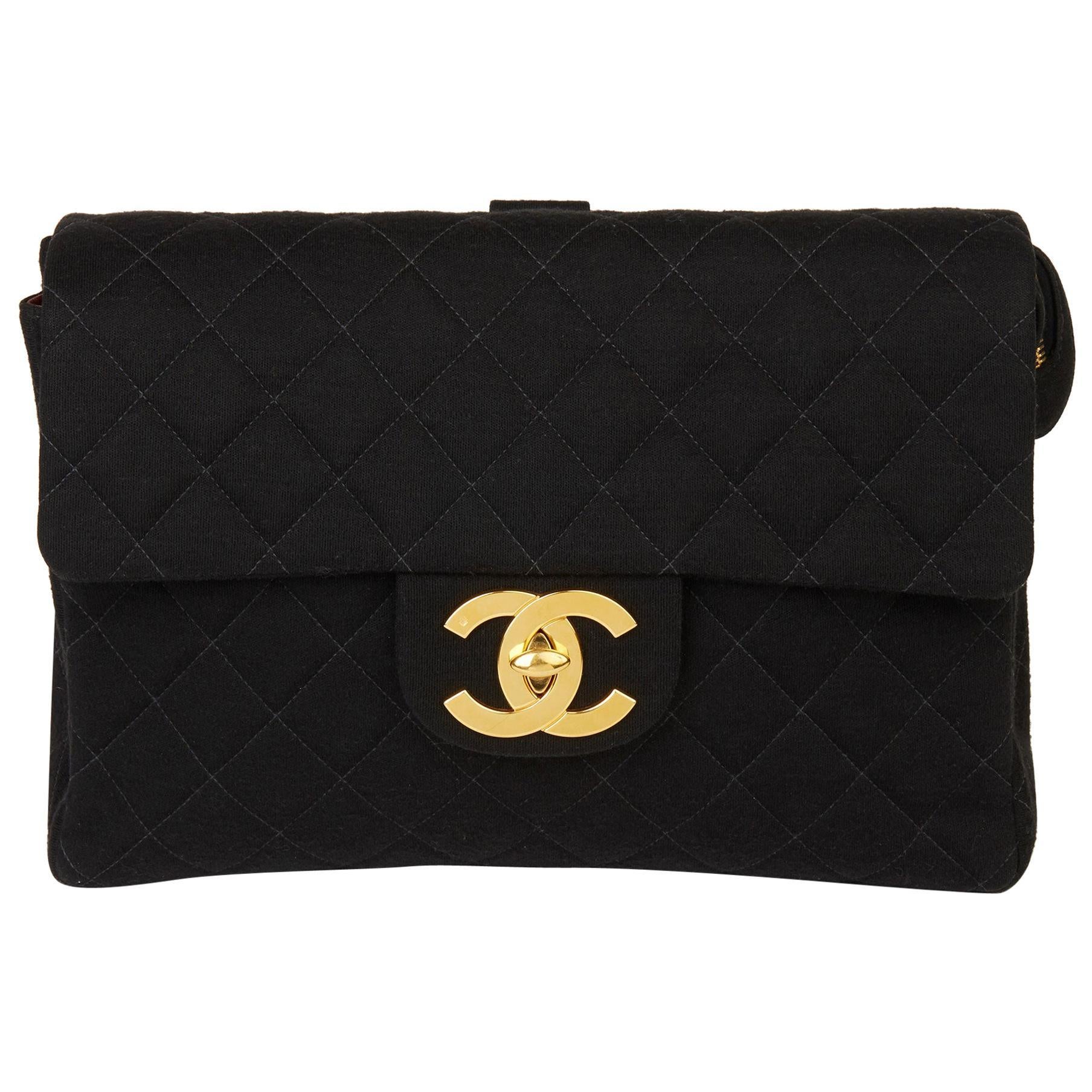 Chanel Quilted Wool Leather Large CC Gold Logo Jumbo Flap Backpack In Good Condition For Sale In Miami, FL