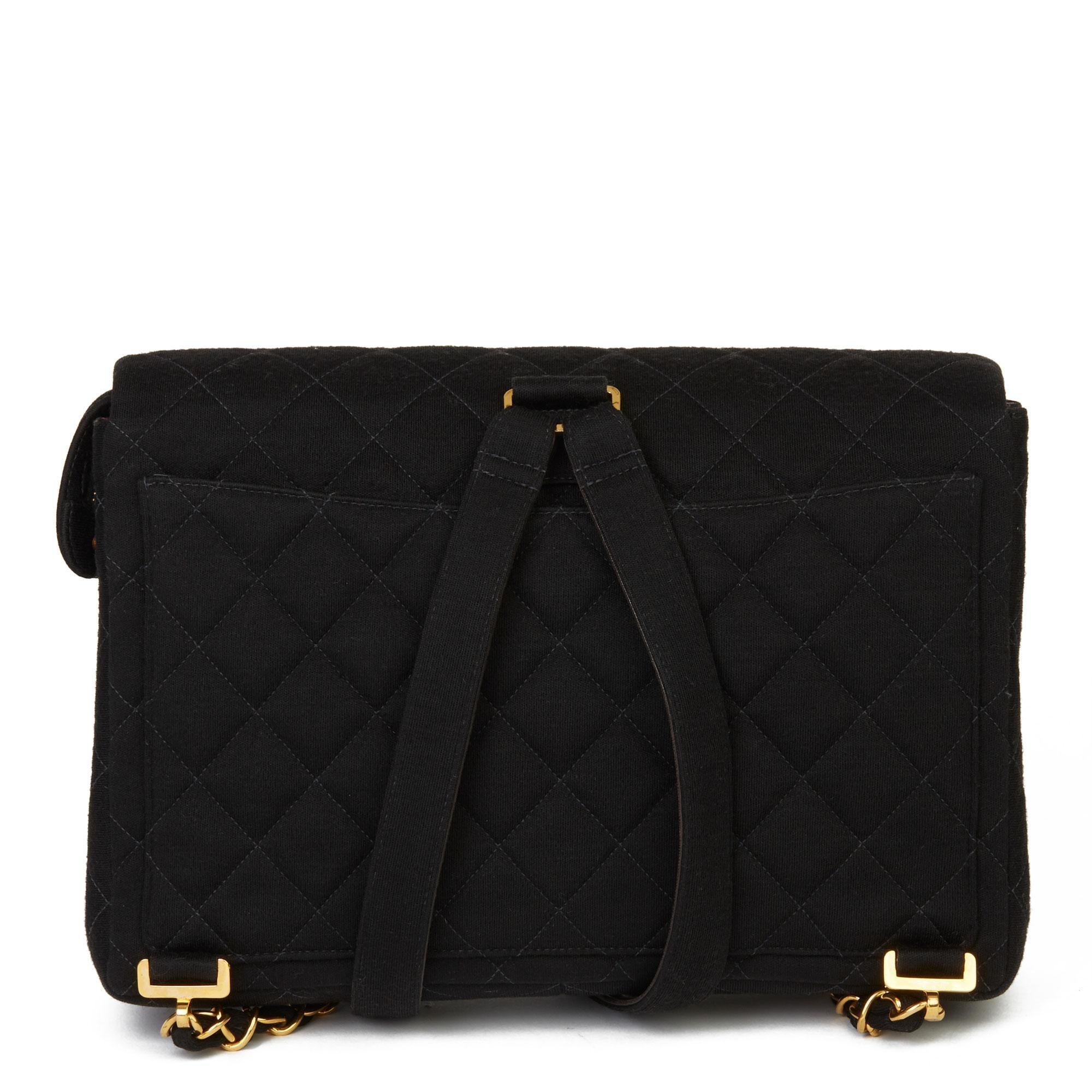 Chanel Quilted Wool Leather Large CC Gold Logo Jumbo Flap Backpack For Sale 1