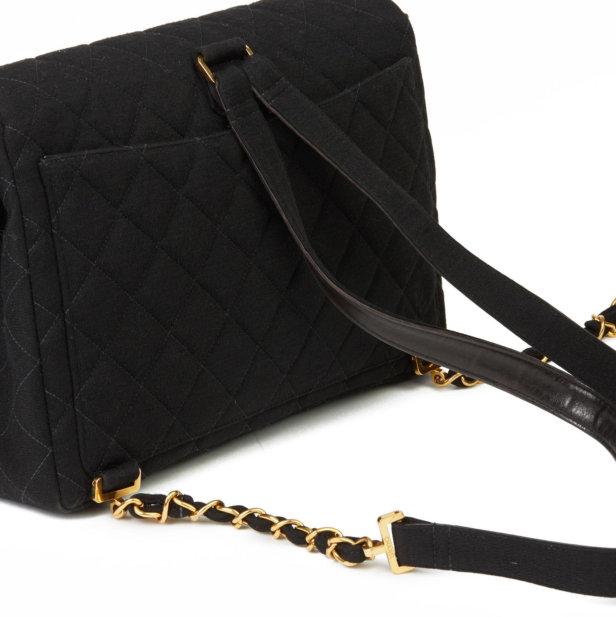 Chanel Quilted Wool Leather Large CC Gold Logo Jumbo Flap Backpack For Sale 2