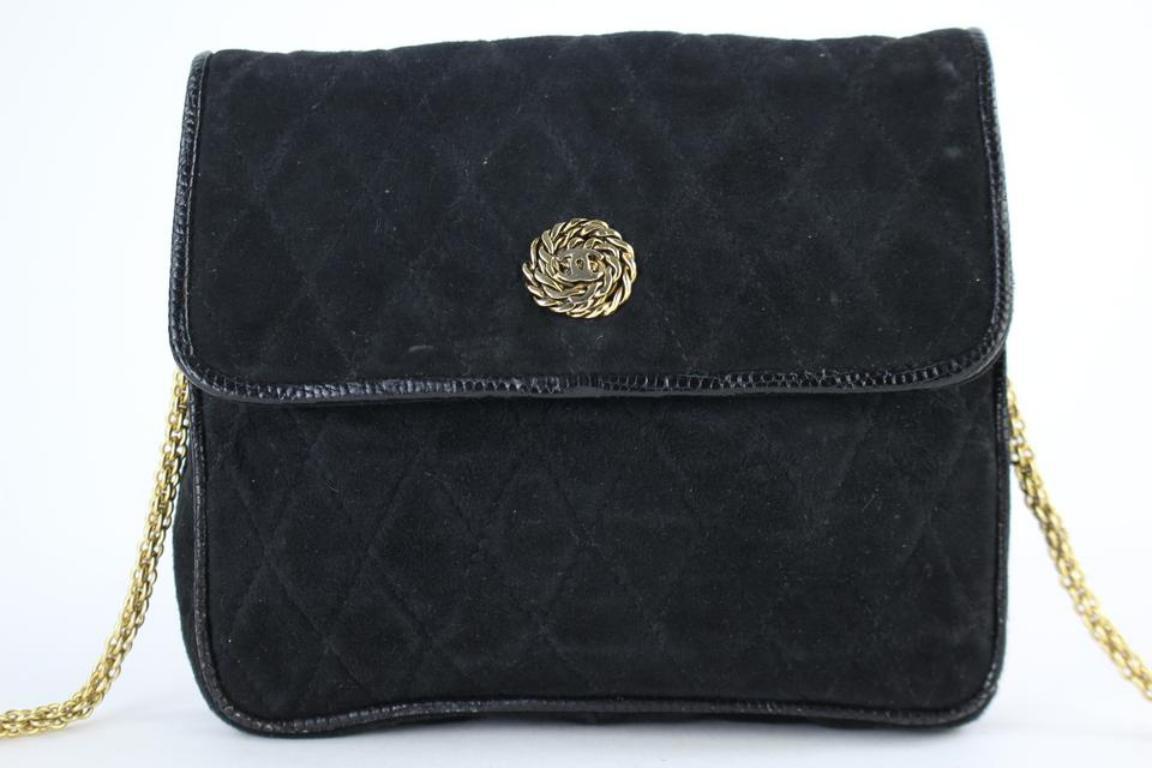 Chanel Quilted X Lizard Mini Flap 216018 Black Suede Leather Shoulder Bag In Good Condition For Sale In Forest Hills, NY