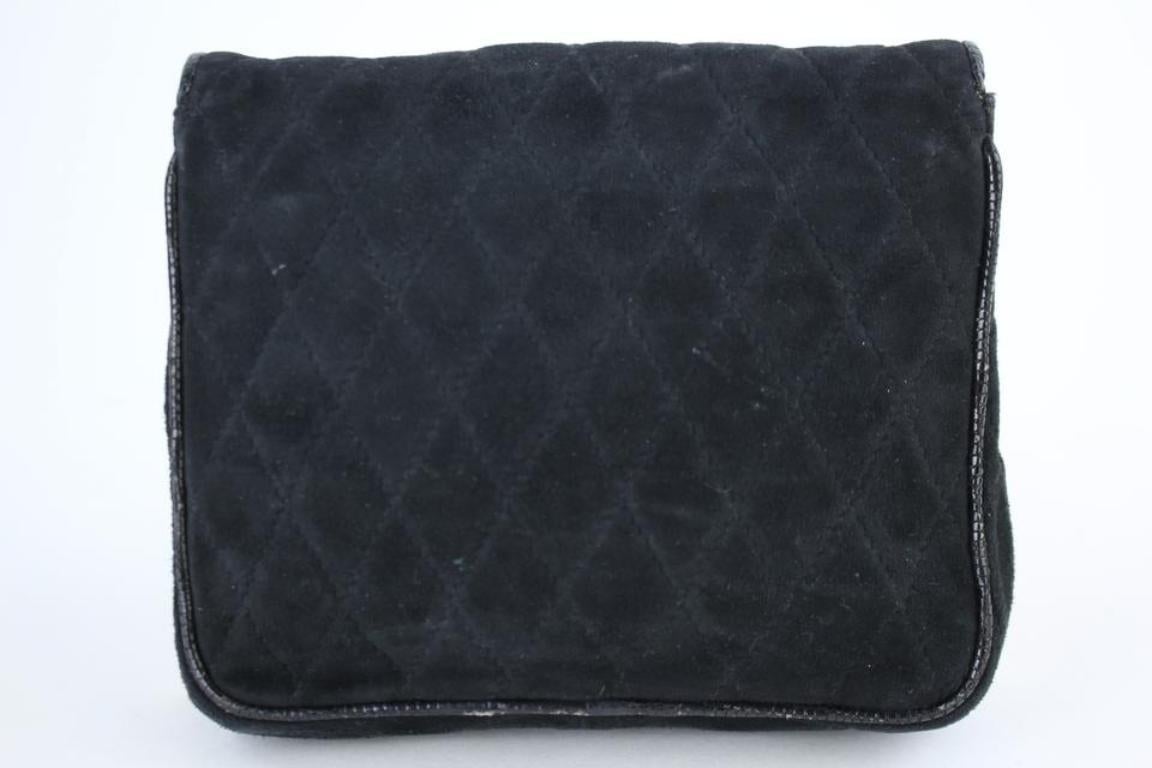 Women's Chanel Quilted X Lizard Mini Flap 216018 Black Suede Leather Shoulder Bag For Sale
