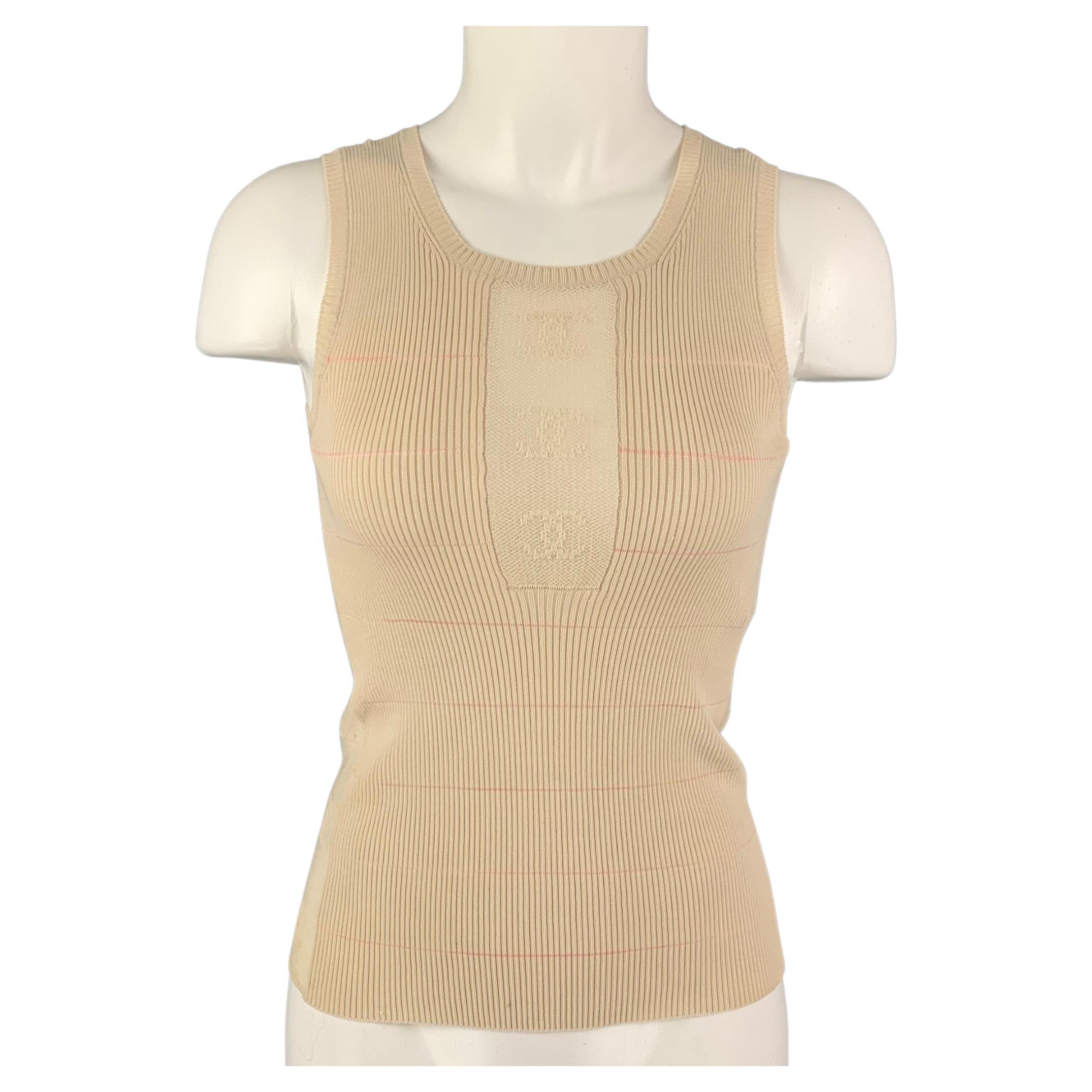 CHANEL R8241 04P Size 6 Beige Cotton Rayon Ribbed Tank Top at 1stDibs