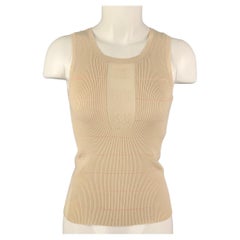 CHANEL R8241 04P Size 6 Beige Cotton Rayon Ribbed Tank Top
