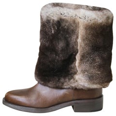Chanel Rabbit-Fur and Leather Ankle Boots