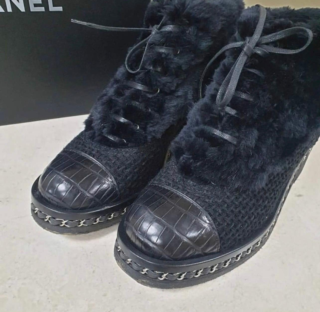 Women's Chanel Rabbit Fur & Bouclé Ankle Boots