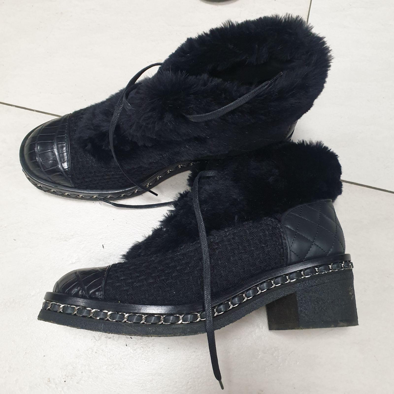 Chanel Rabbit Fur & Bouclé Ankle Boots 2