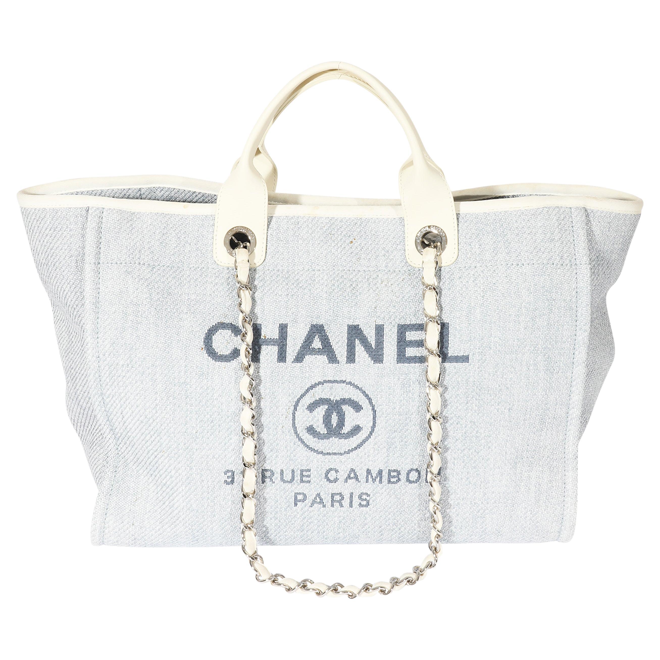 Chanel Raffia Blue White Large Deauville Tote For Sale at 1stDibs