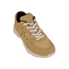 Chanel Raffia CC Sneakers Beige Low Top 37.5