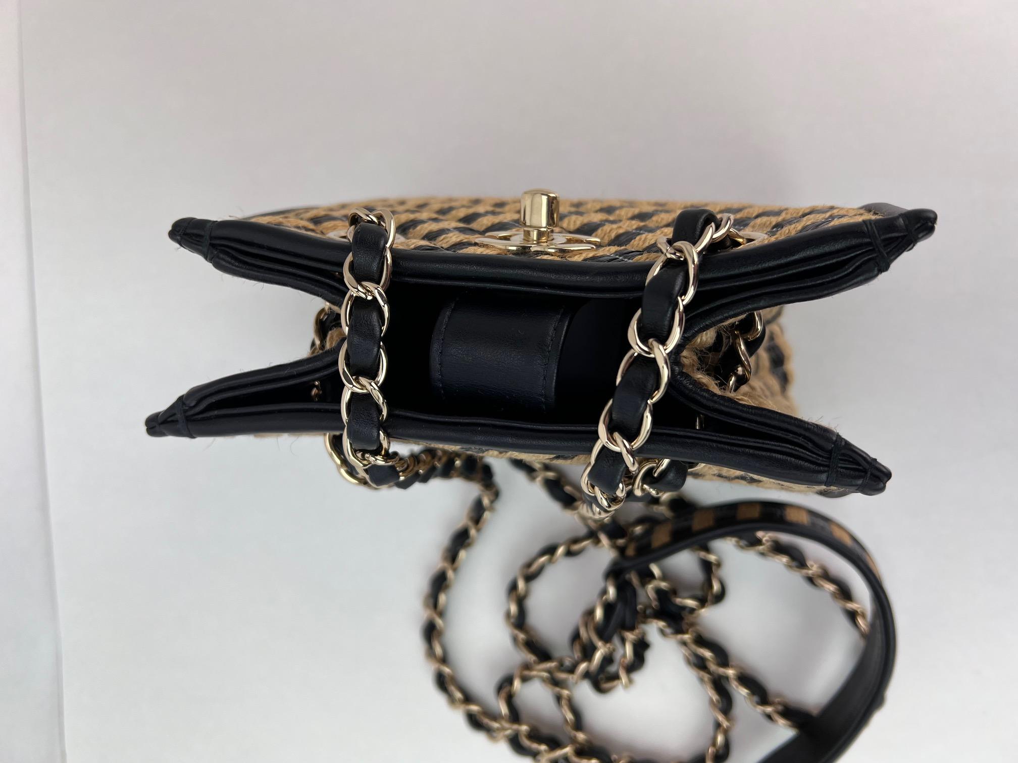 Chanel Raffia Jute Striped Urban Jungle Black Beige Bucket Bag 6