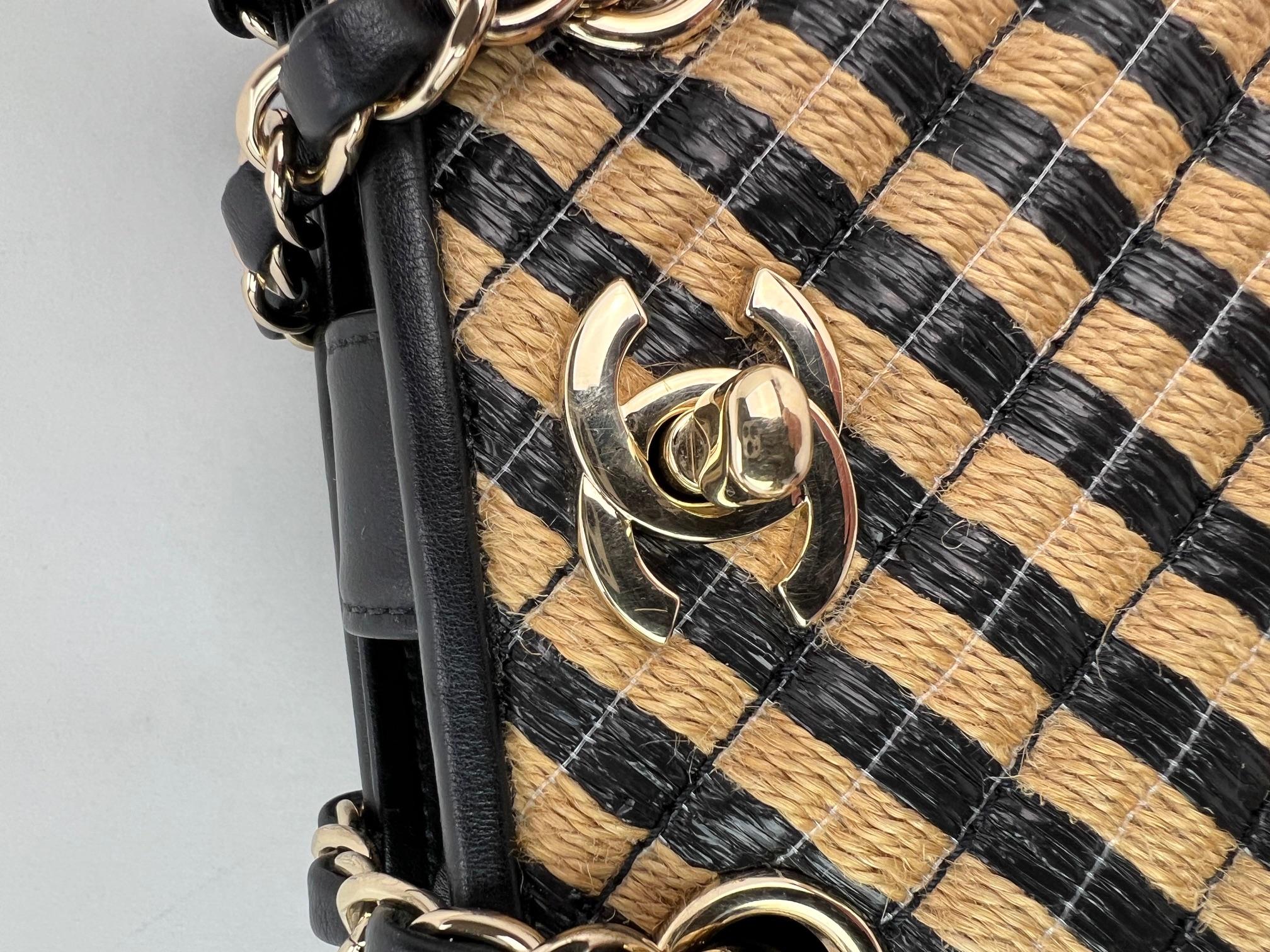Chanel Raffia Jute Striped Urban Jungle Black Beige Bucket Bag 8
