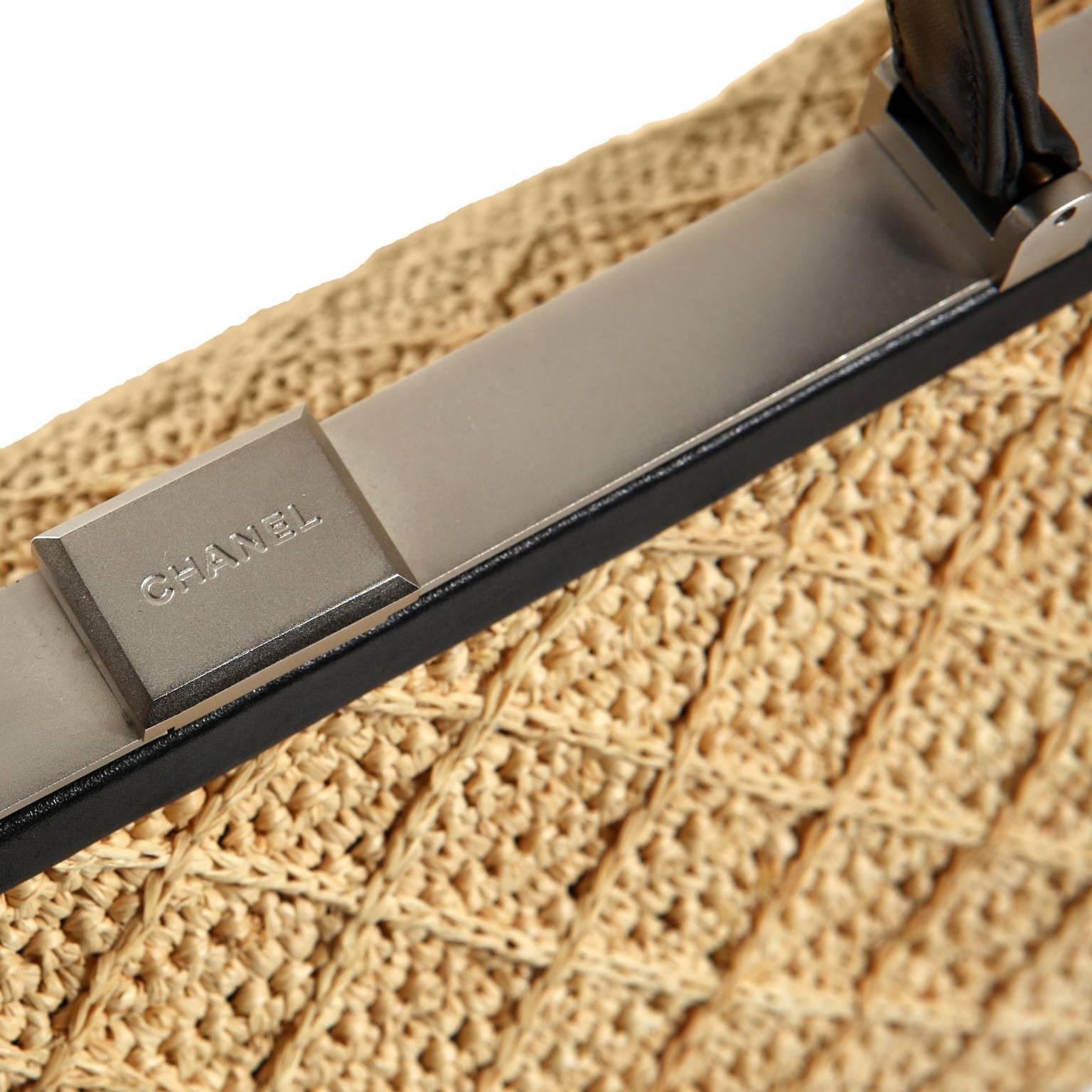 Beige Chanel Raffia Straw  Framed Bag