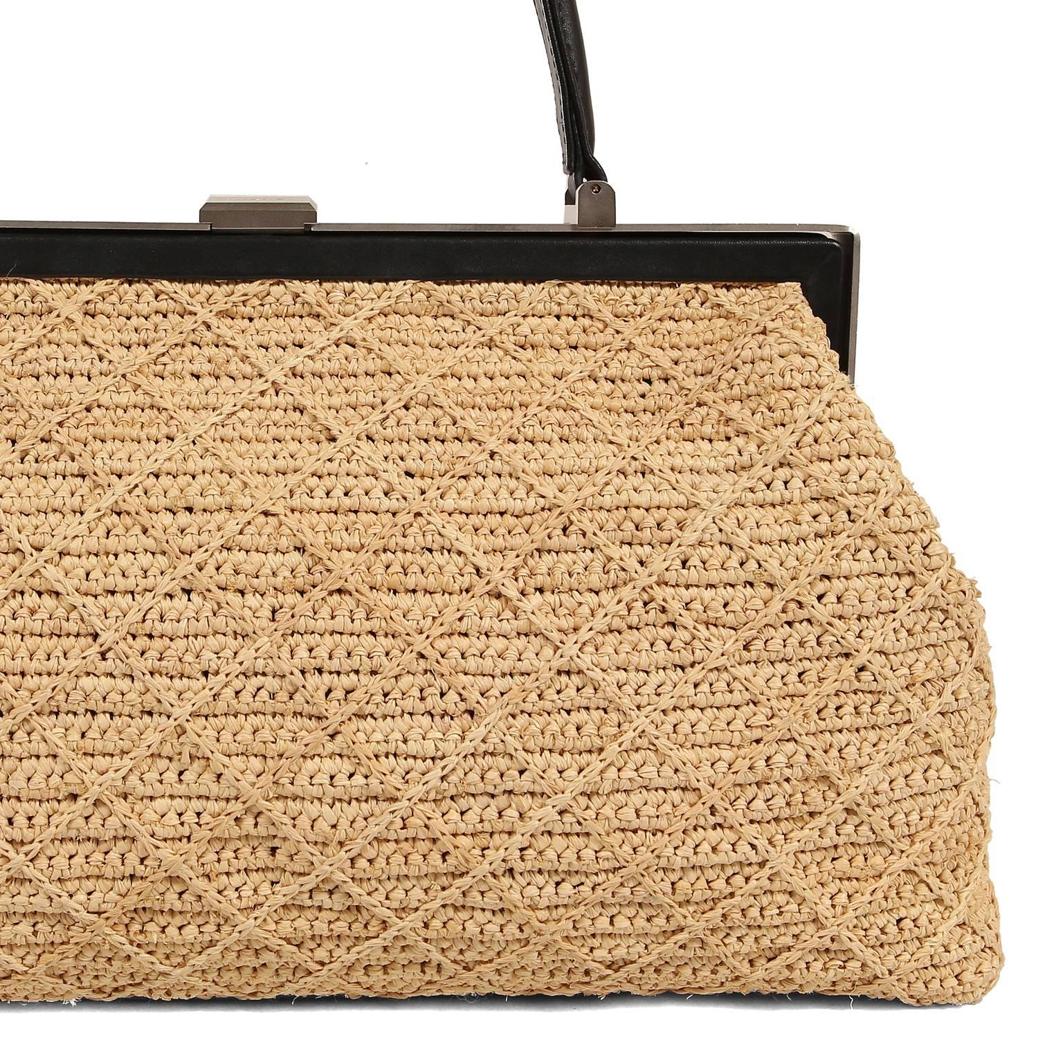 Chanel Raffia Straw  Framed Bag In Excellent Condition In Palm Beach, FL