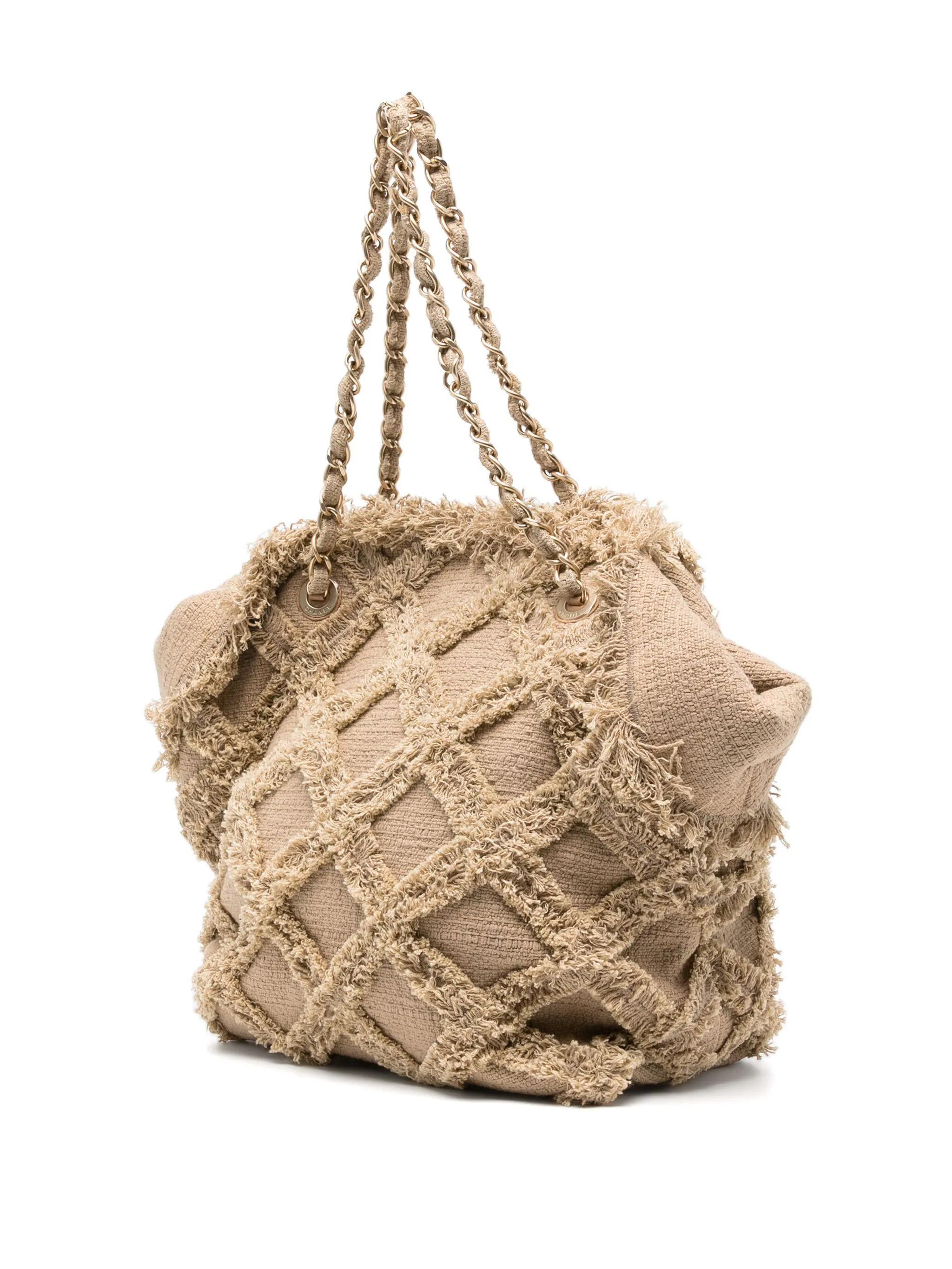 Femenino o masculino Chanel Raffia Tweed Tote Rope Woven Quilted Nature Bolso Beige en venta