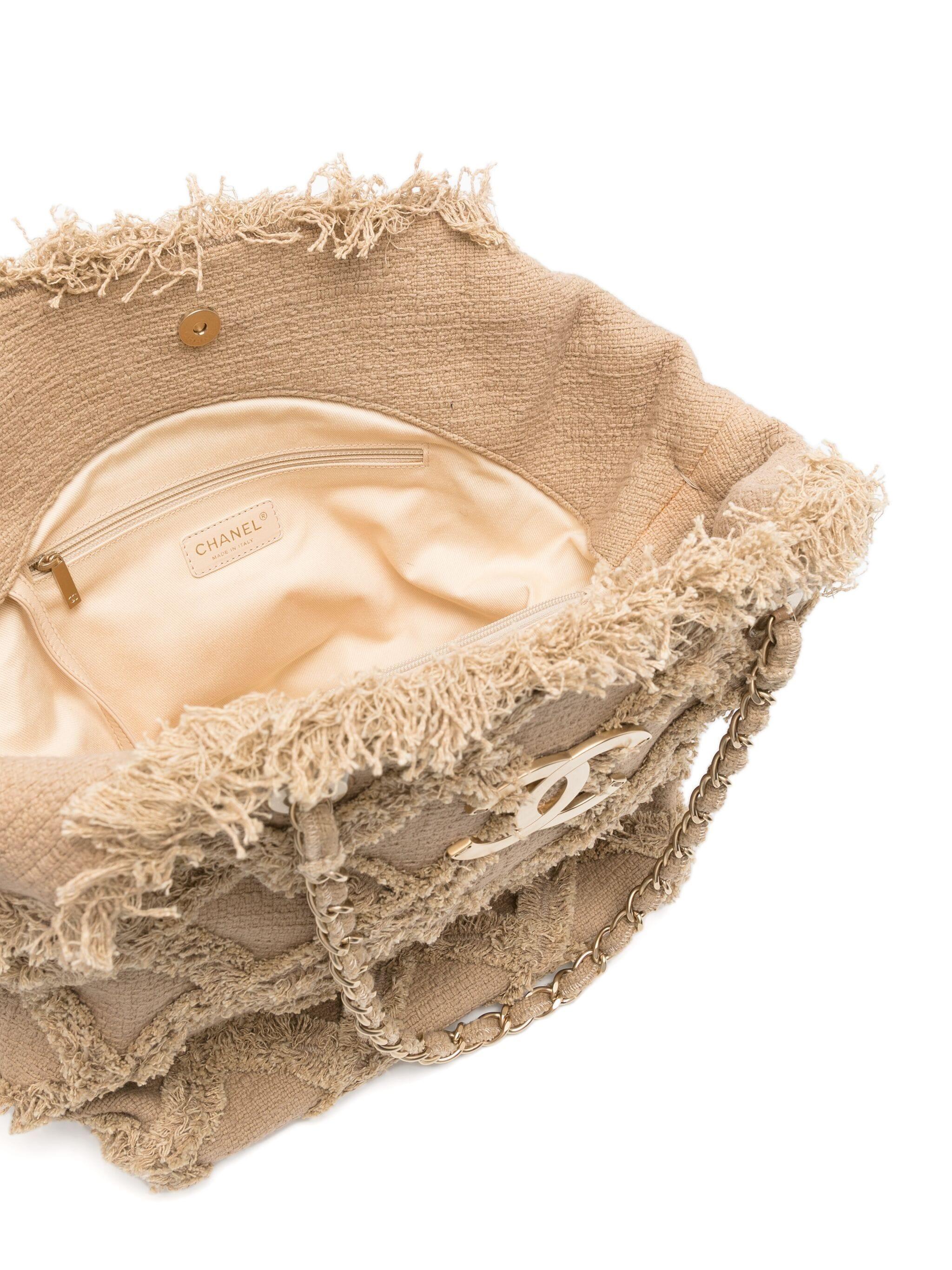 Chanel Raffia Tweed Tote Rope Woven Quilted Nature Bolso Beige en venta 2