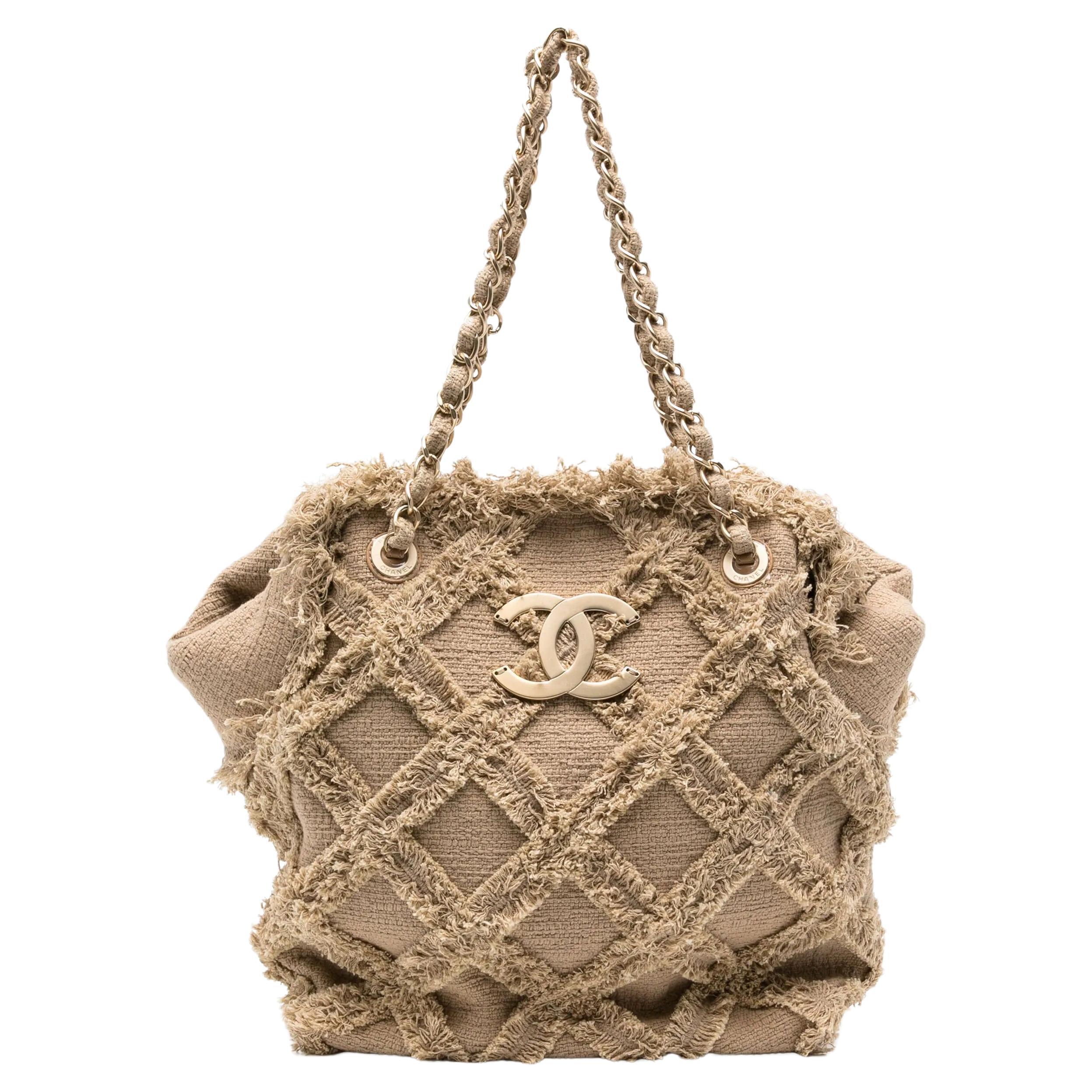 Chanel Raffia Tweed Tote Rope Woven Quilted Nature Bolso Beige en venta