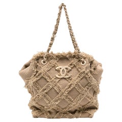 Chanel Tote in rafia e tweed con corda intrecciata trapuntata Nature Beige