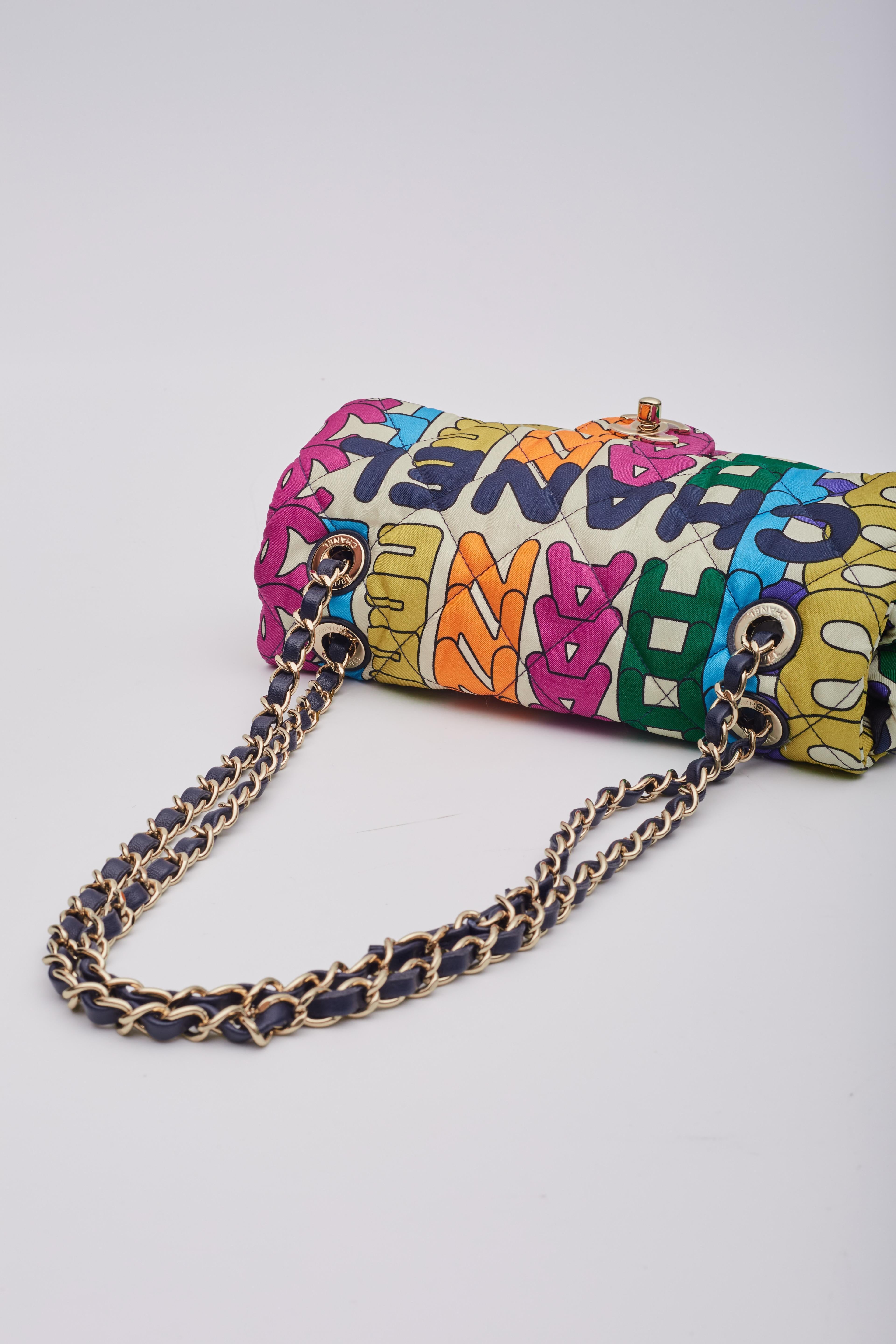 Chanel Rainbow Logo Nylon Quilted Logo Flap Bag 6
