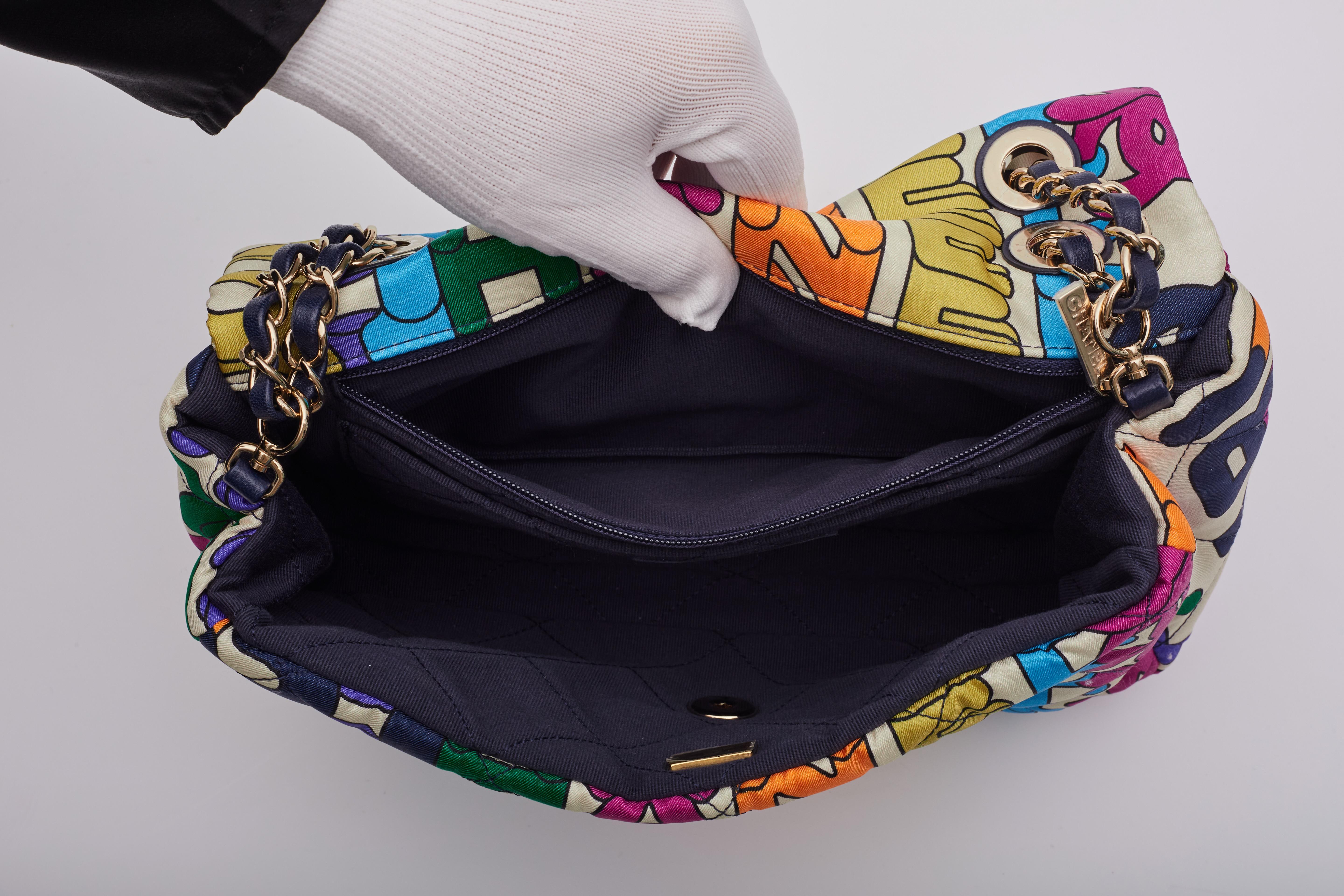 Chanel Rainbow Logo Nylon Quilted Logo Flap Bag 12