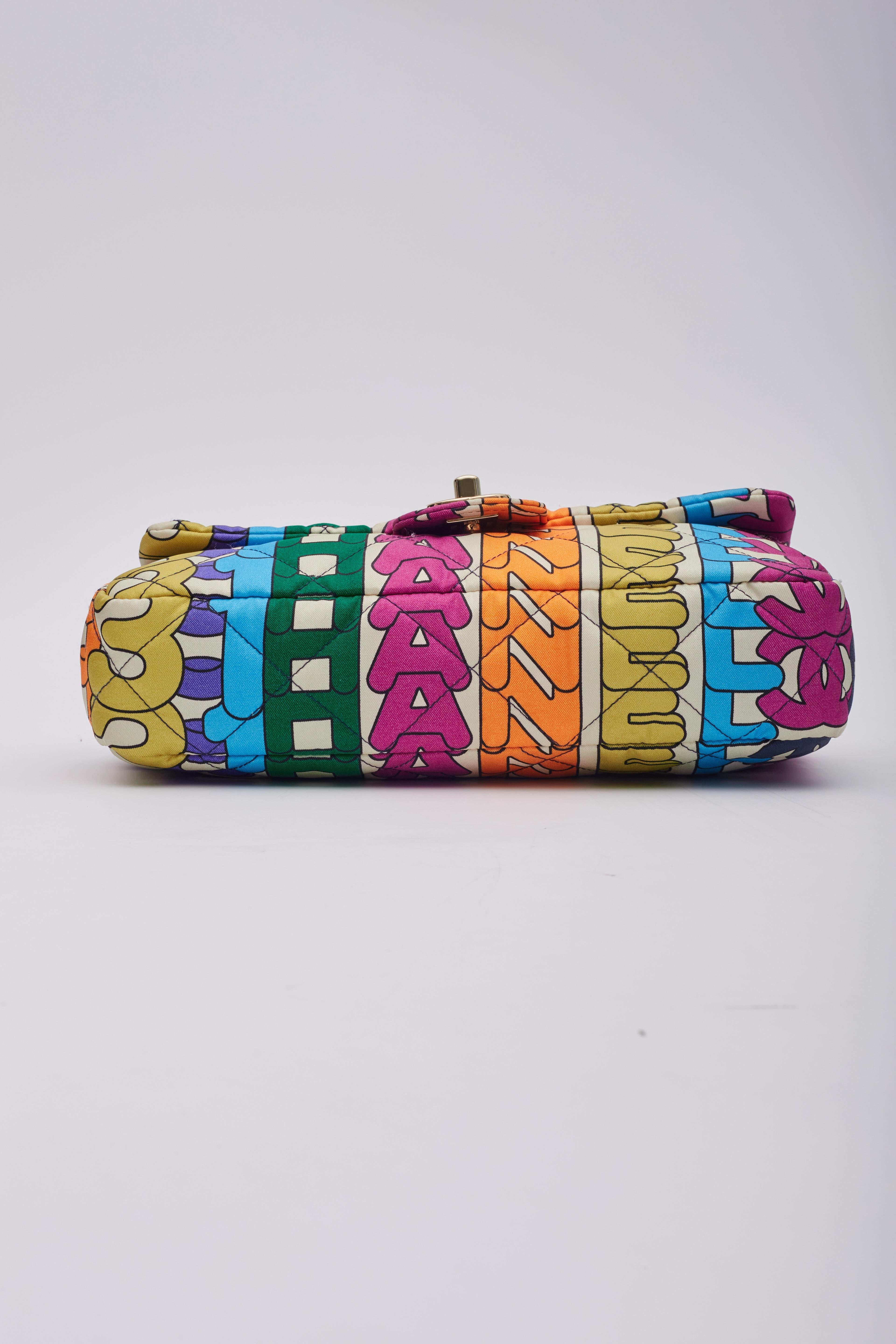 Chanel Rainbow Logo Nylon Quilted Logo Flap Bag 2