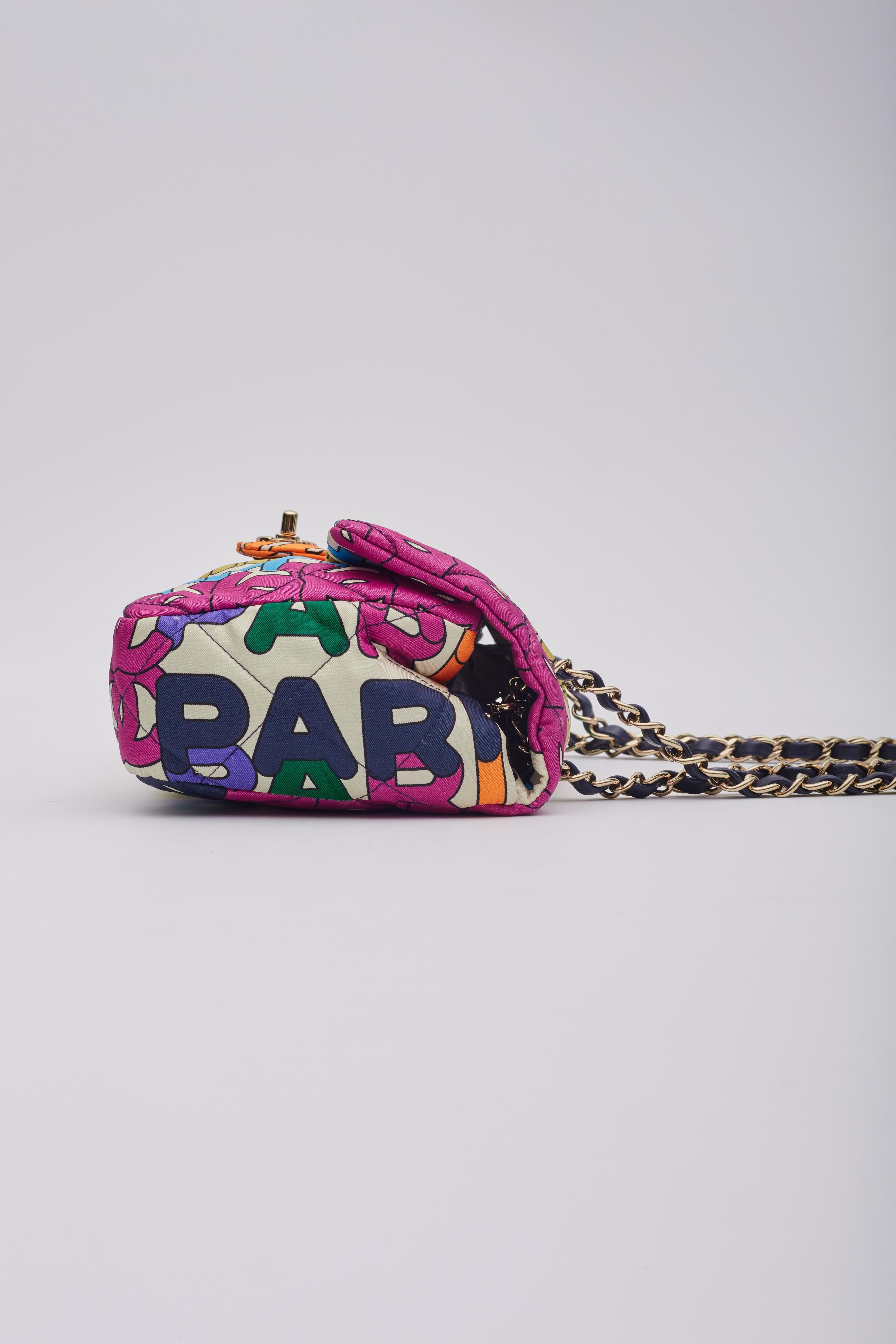 Chanel Rainbow Logo Nylon Quilted Logo Flap Bag 4