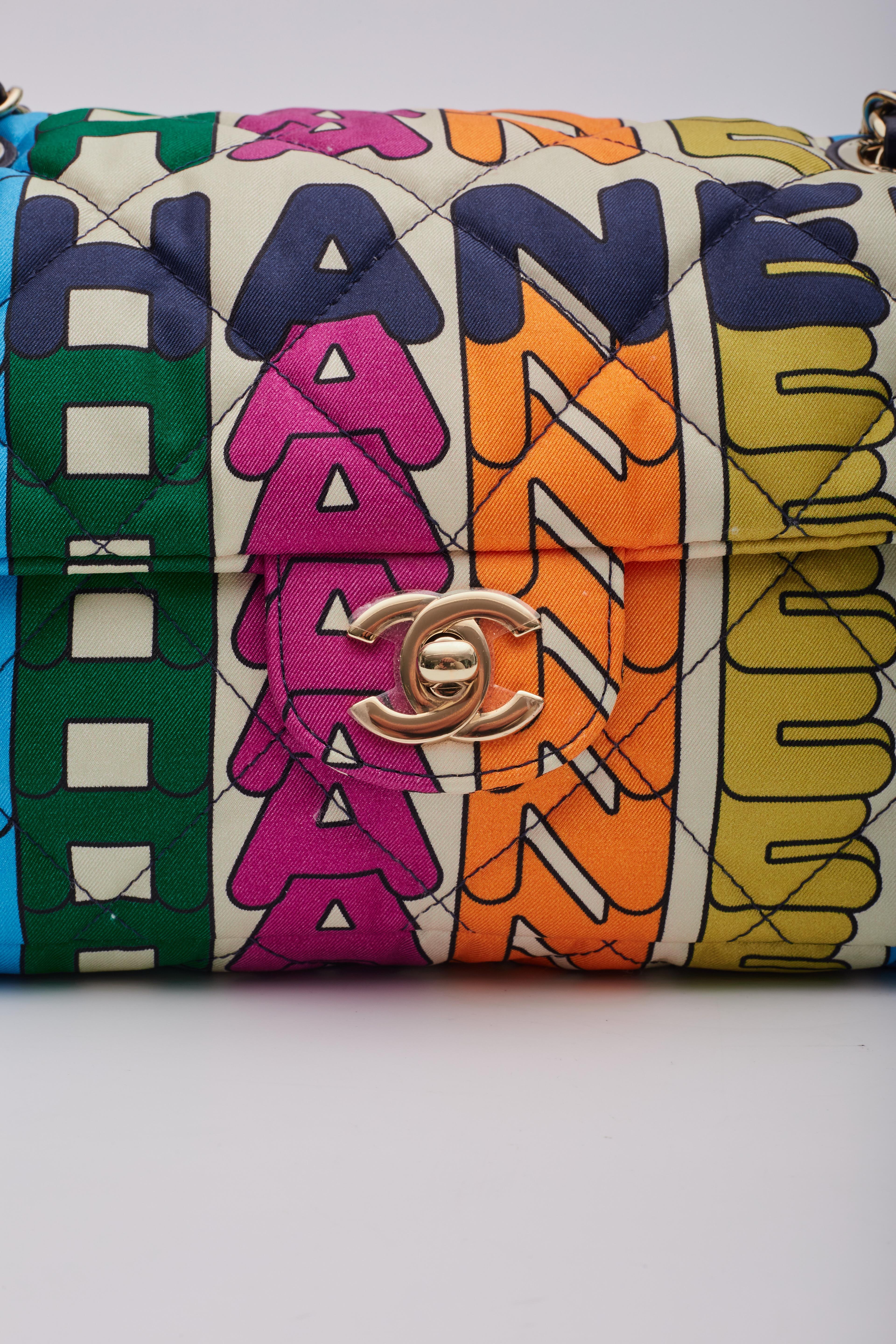 Chanel Rainbow Logo Nylon Quilted Logo Flap Bag 5