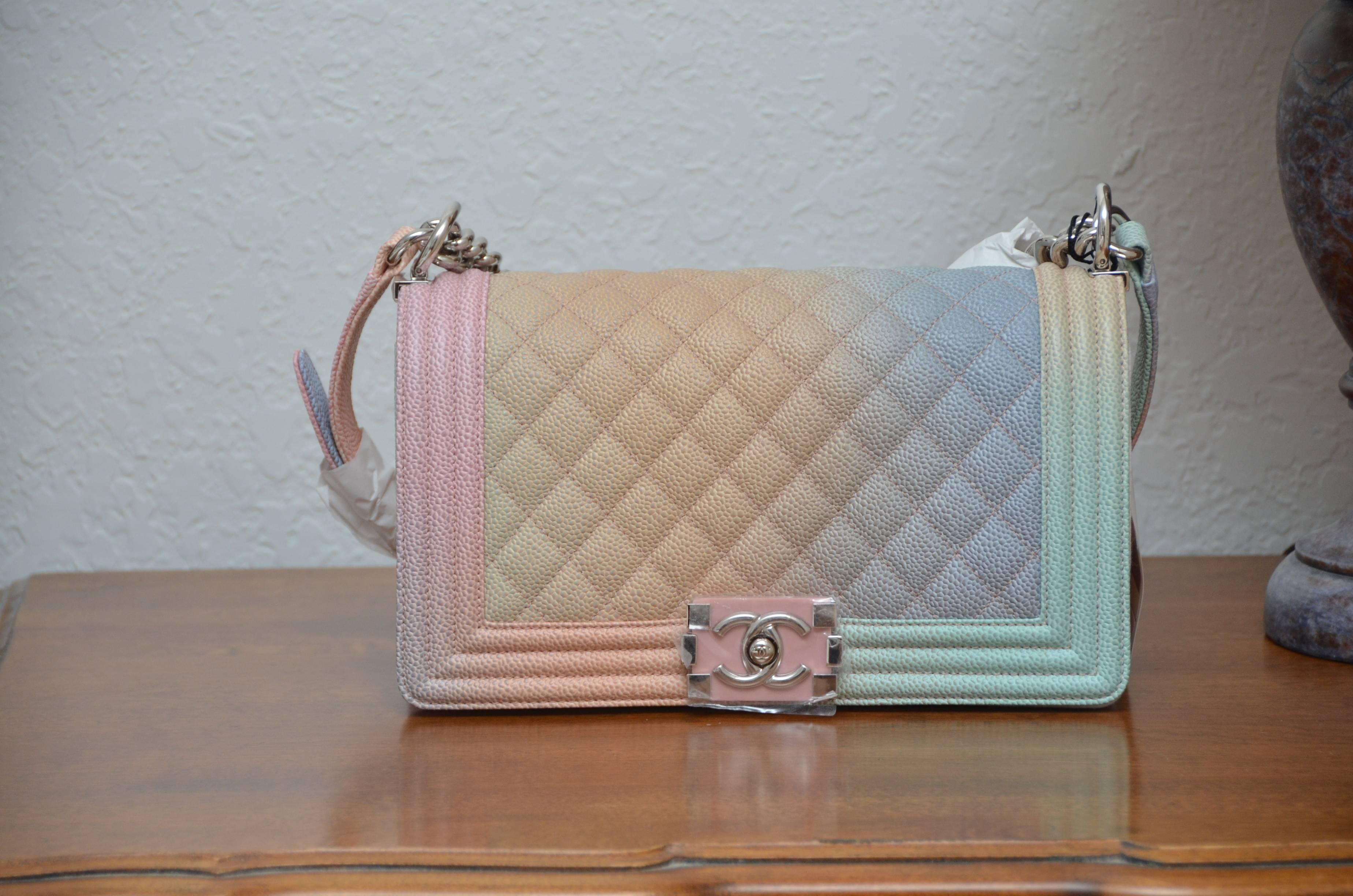 Chanel Rainbow Old Medium Crossbody Pink Caviar Boy Bag, 2018  In New Condition In New York, NY