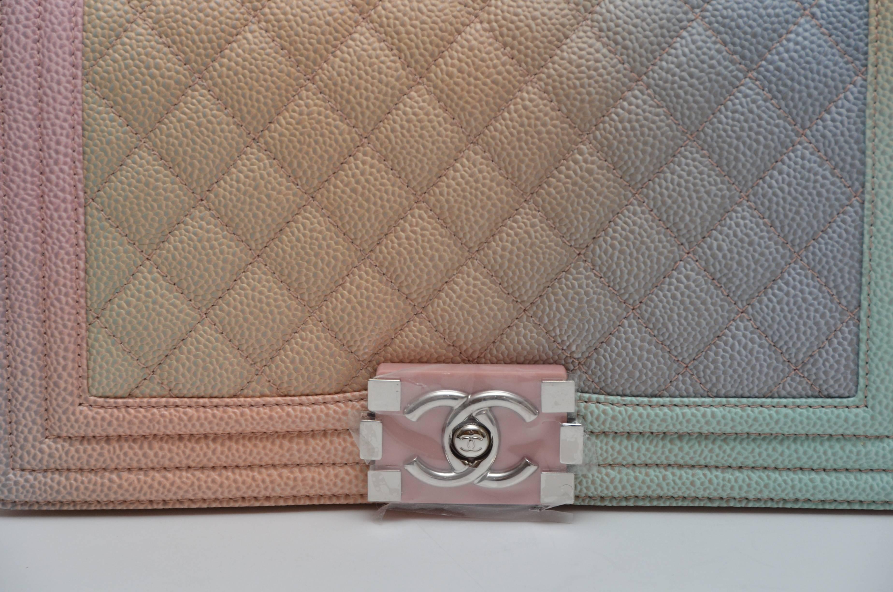 Gray Chanel Rainbow Old Medium Crossbody Pink Caviar Boy Bag, 2018 