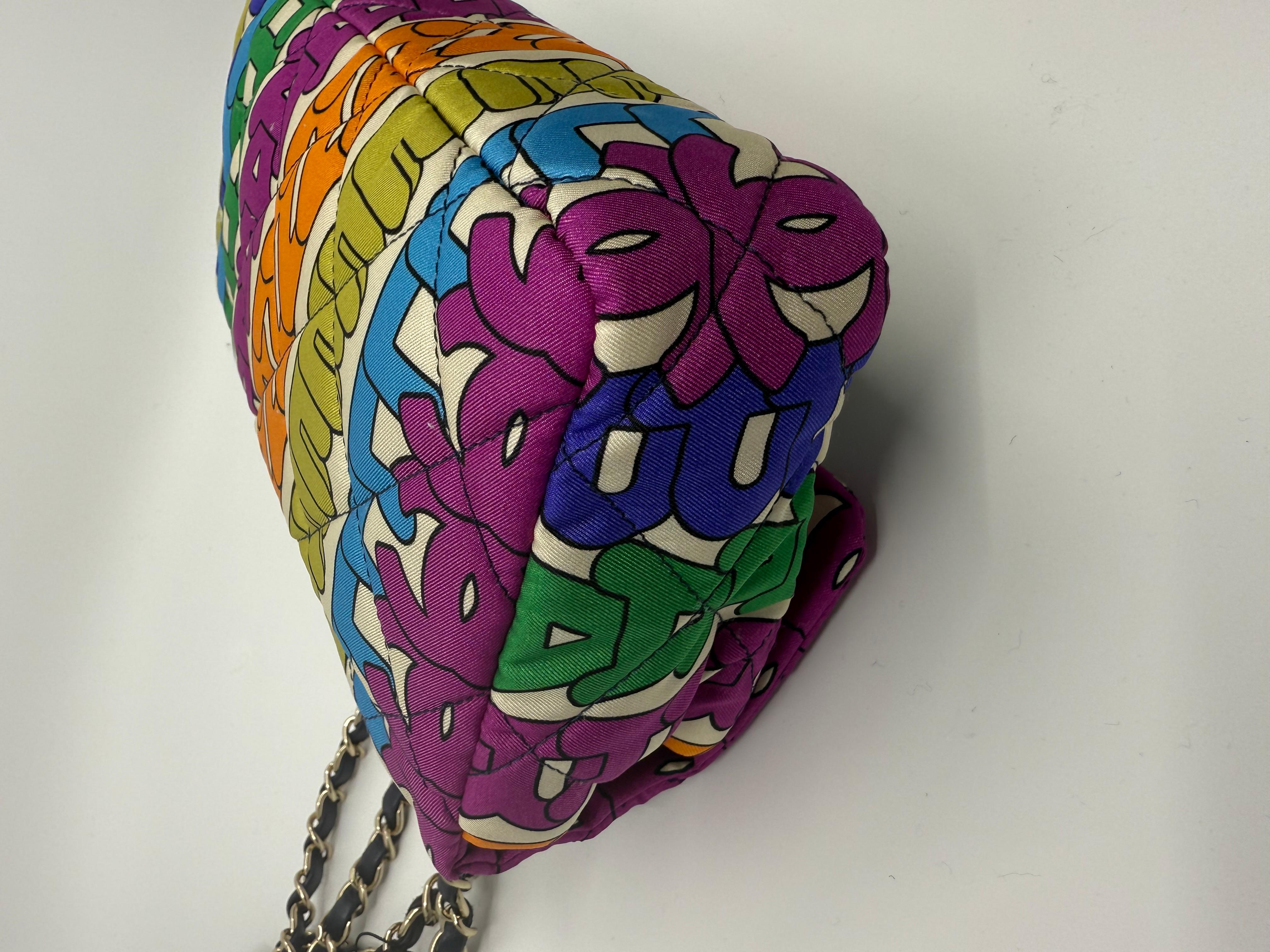 Borsa Chanel Rainbow Quilted Nylon Small Letter Logo Flap in vendita 11