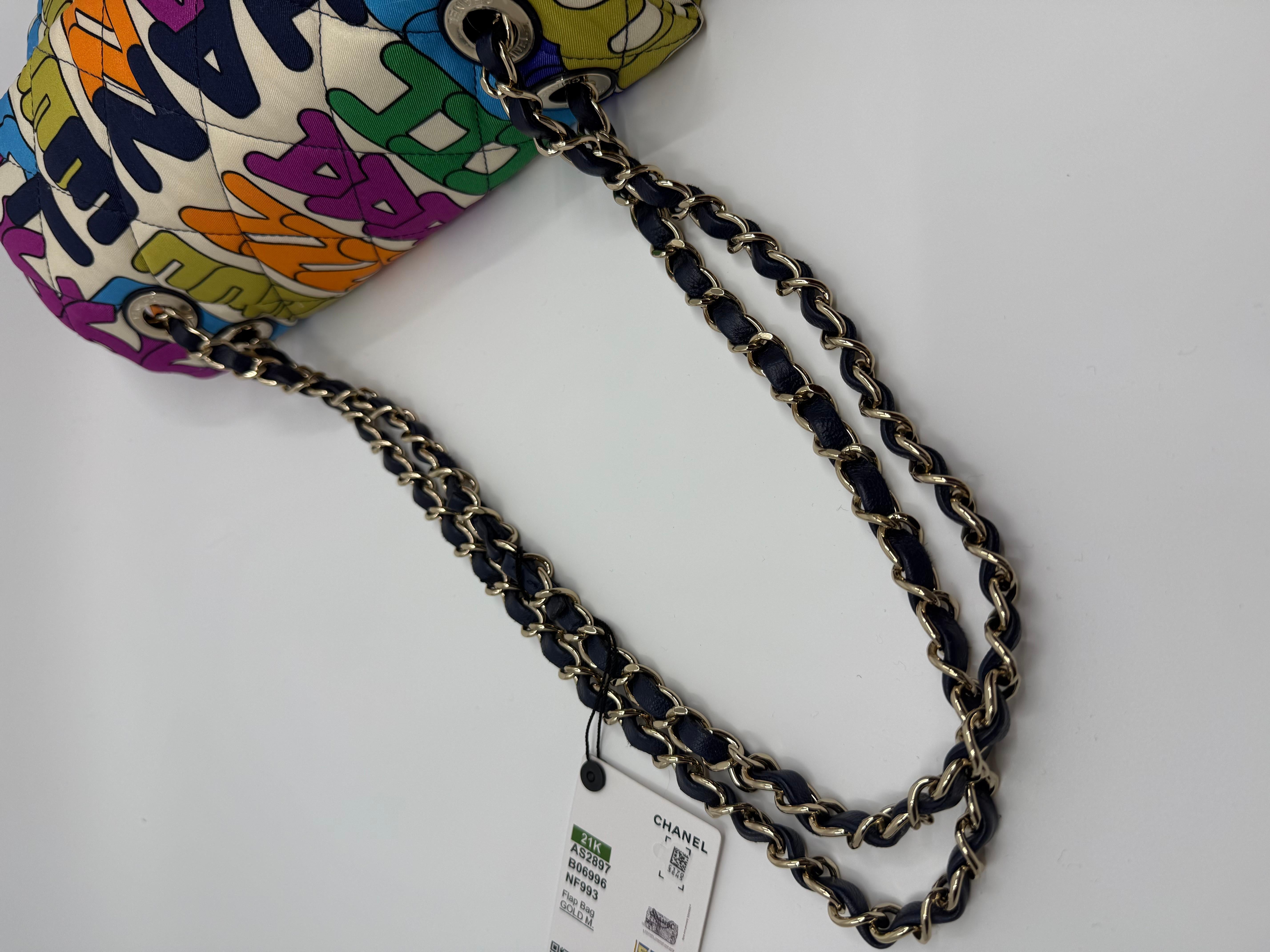 Borsa Chanel Rainbow Quilted Nylon Small Letter Logo Flap in vendita 16