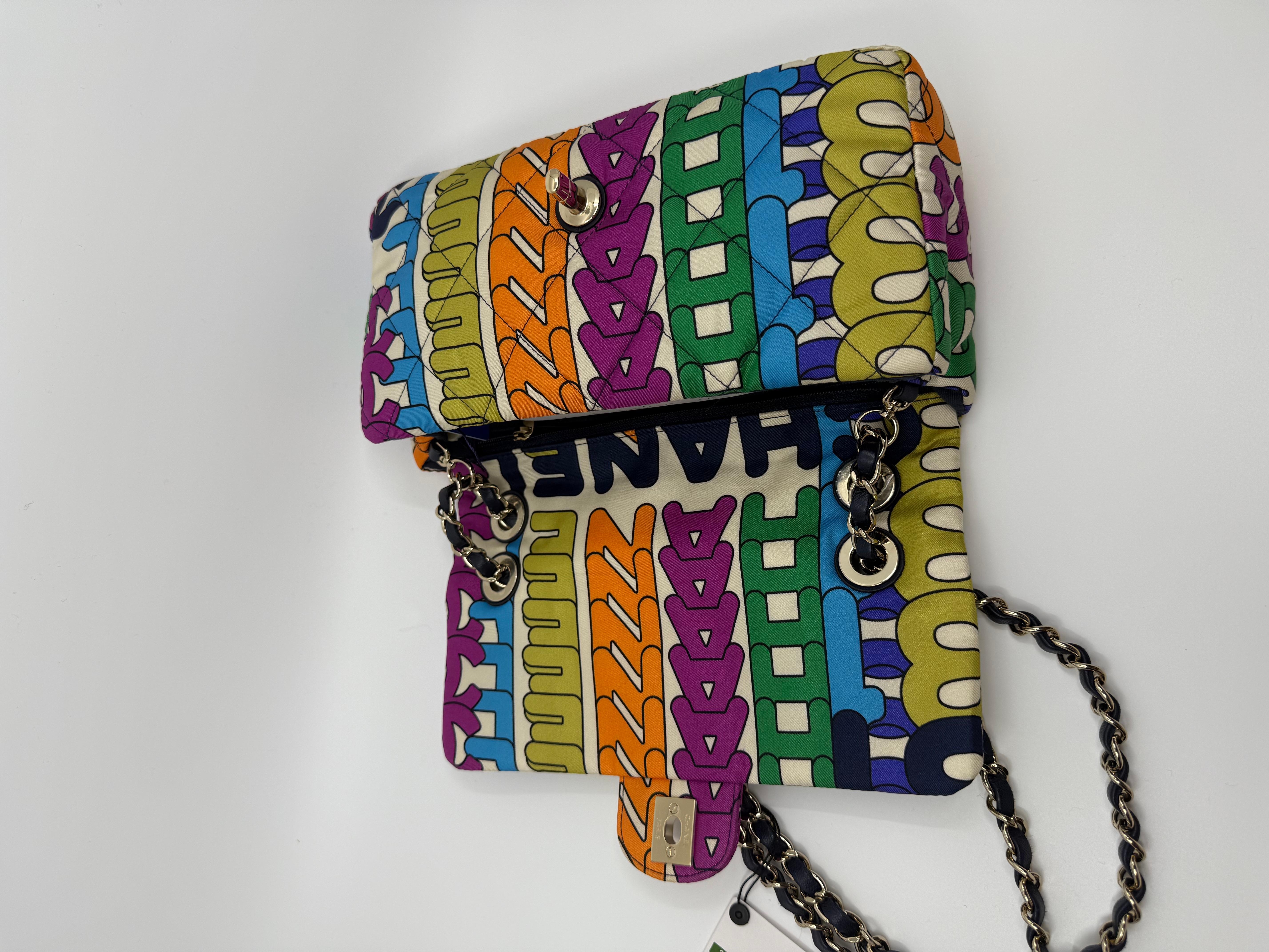Borsa Chanel Rainbow Quilted Nylon Small Letter Logo Flap in vendita 17