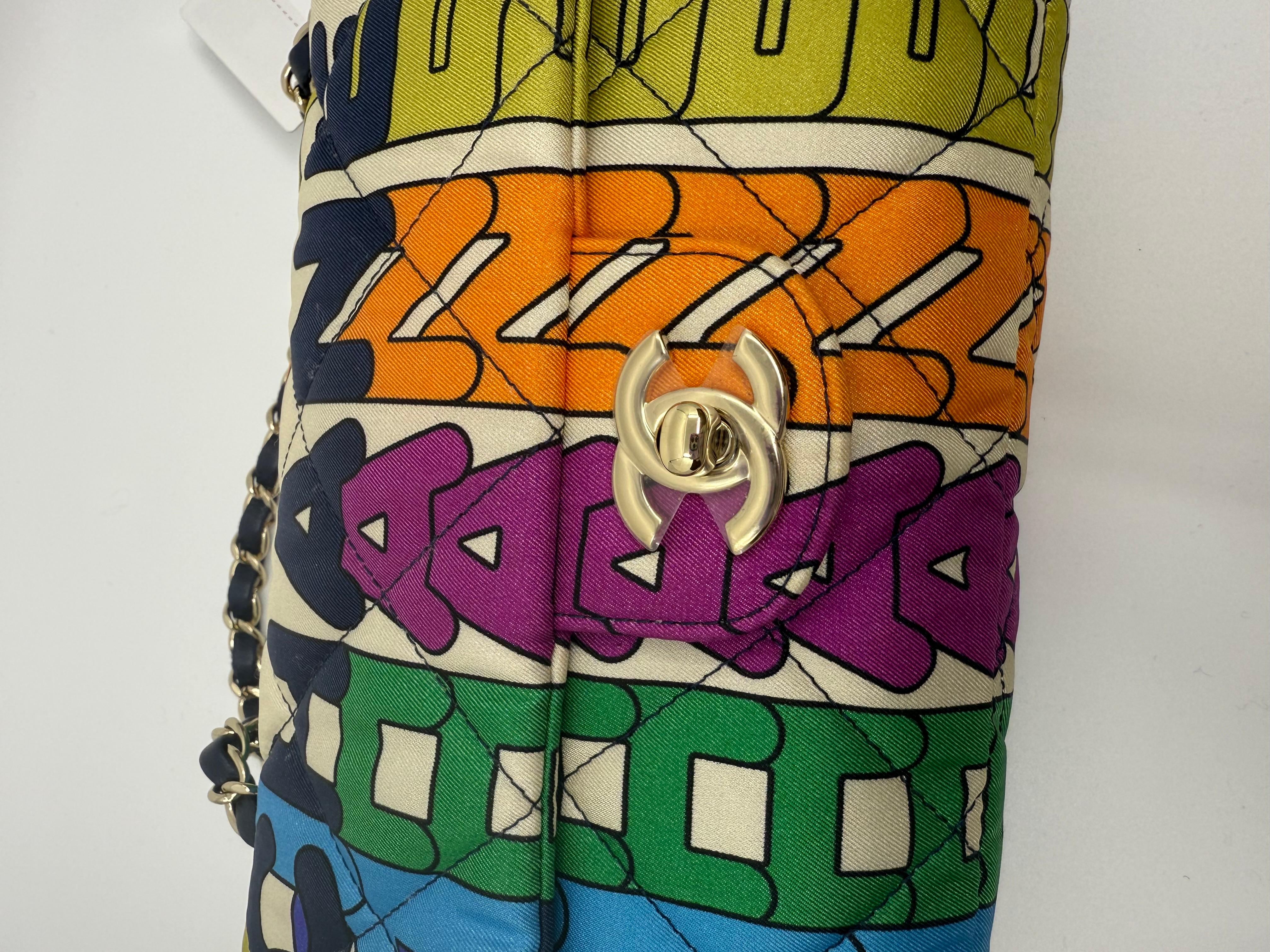 Nero Borsa Chanel Rainbow Quilted Nylon Small Letter Logo Flap in vendita