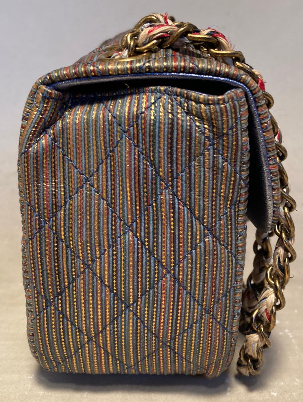Black Chanel Rainbow Raffia Classic Flap Shoulder Bag