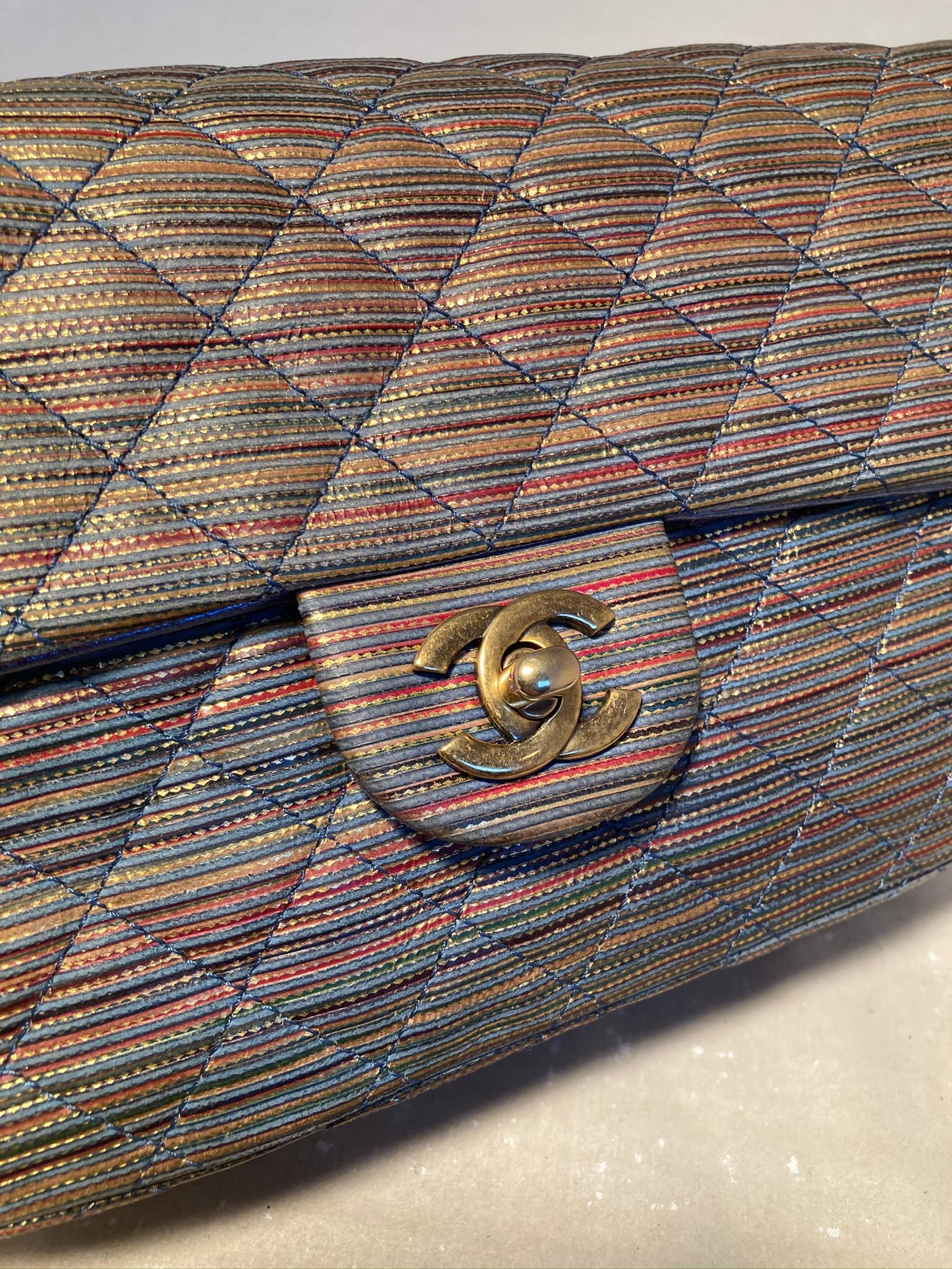 Chanel Rainbow Raffia Classic Flap Shoulder Bag 1