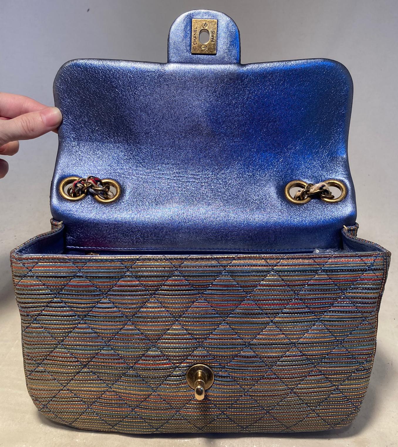 Chanel Rainbow Raffia Classic Flap Shoulder Bag 2
