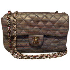 Chanel Rainbow Raffia Classic Flap Shoulder Bag