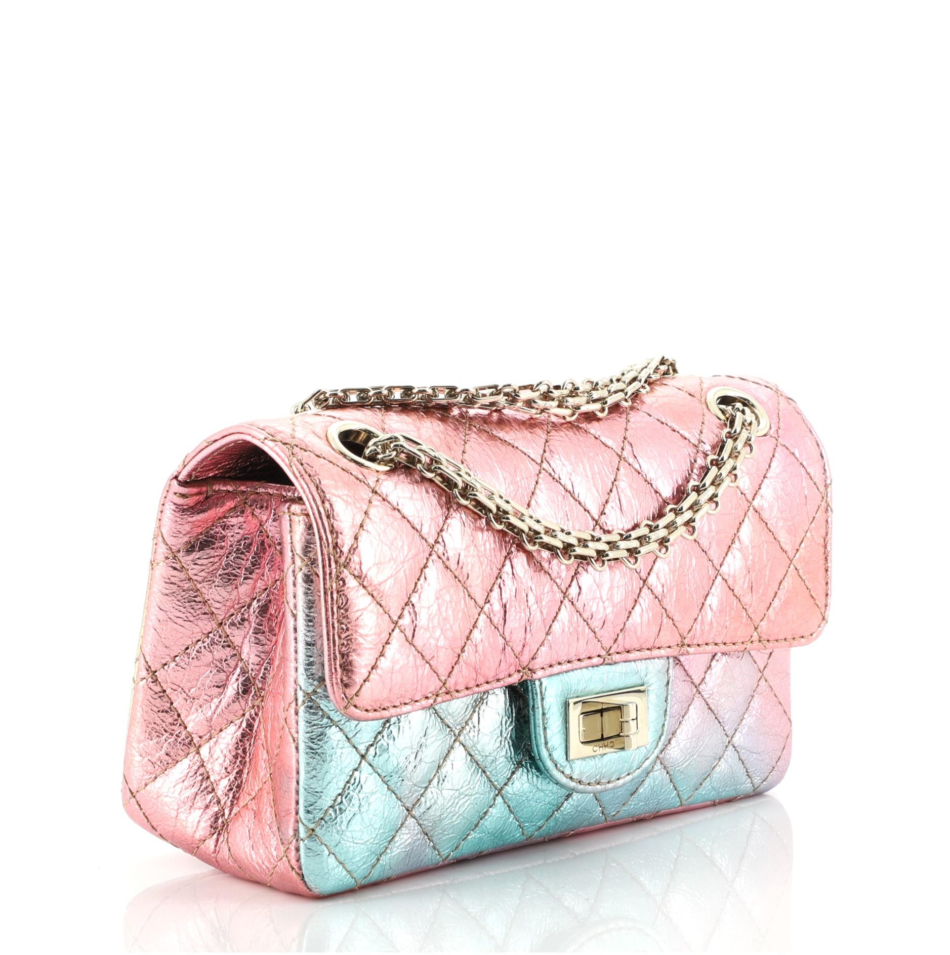 Chanel Rainbow Reissue 2.55 Flap Bag Gesteppt Multicolor Metallic Ziegenleder Mini (Beige)