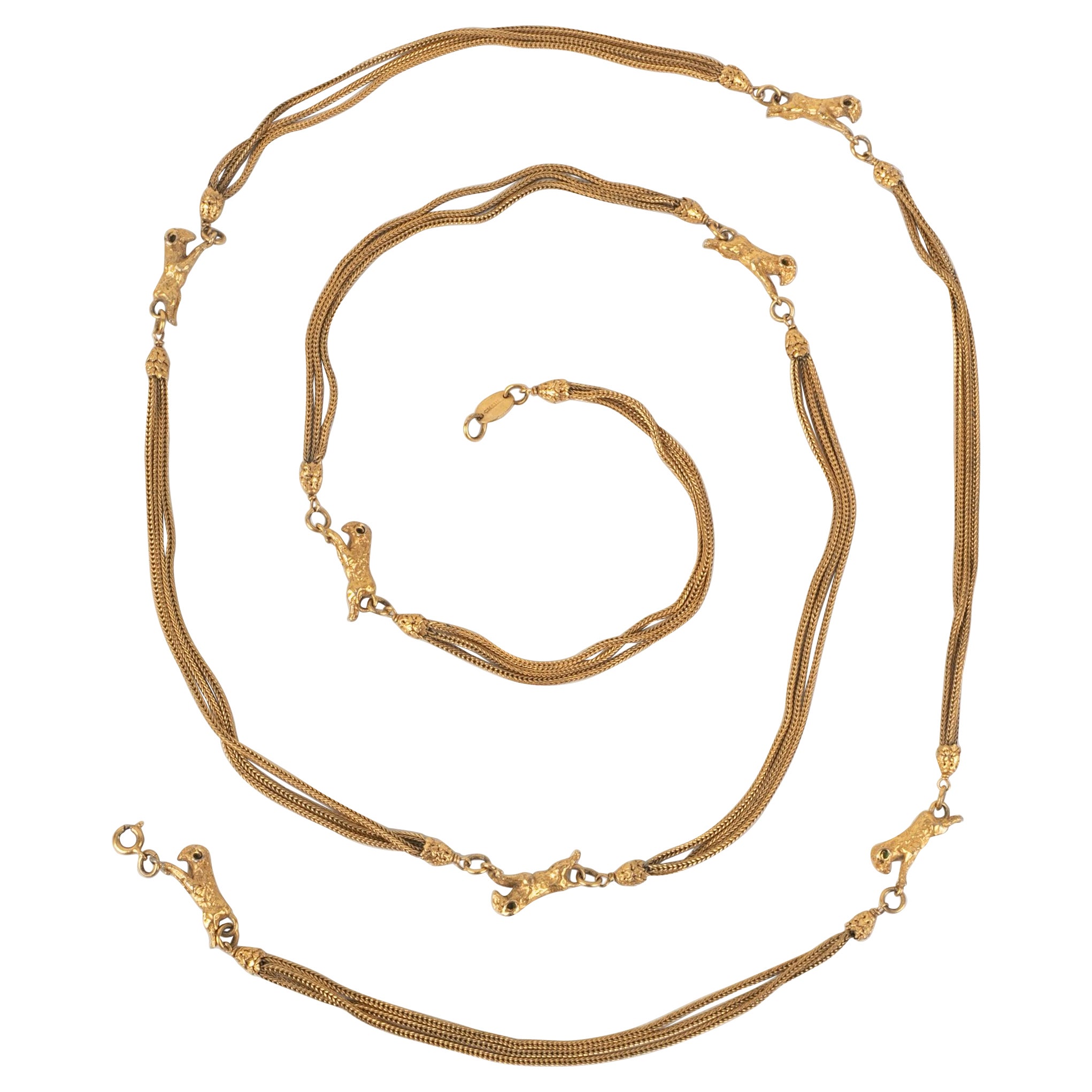 Chanel „Ram Head“ Lange Sautoir-Halskette aus goldenem Metall, 1970er Jahre