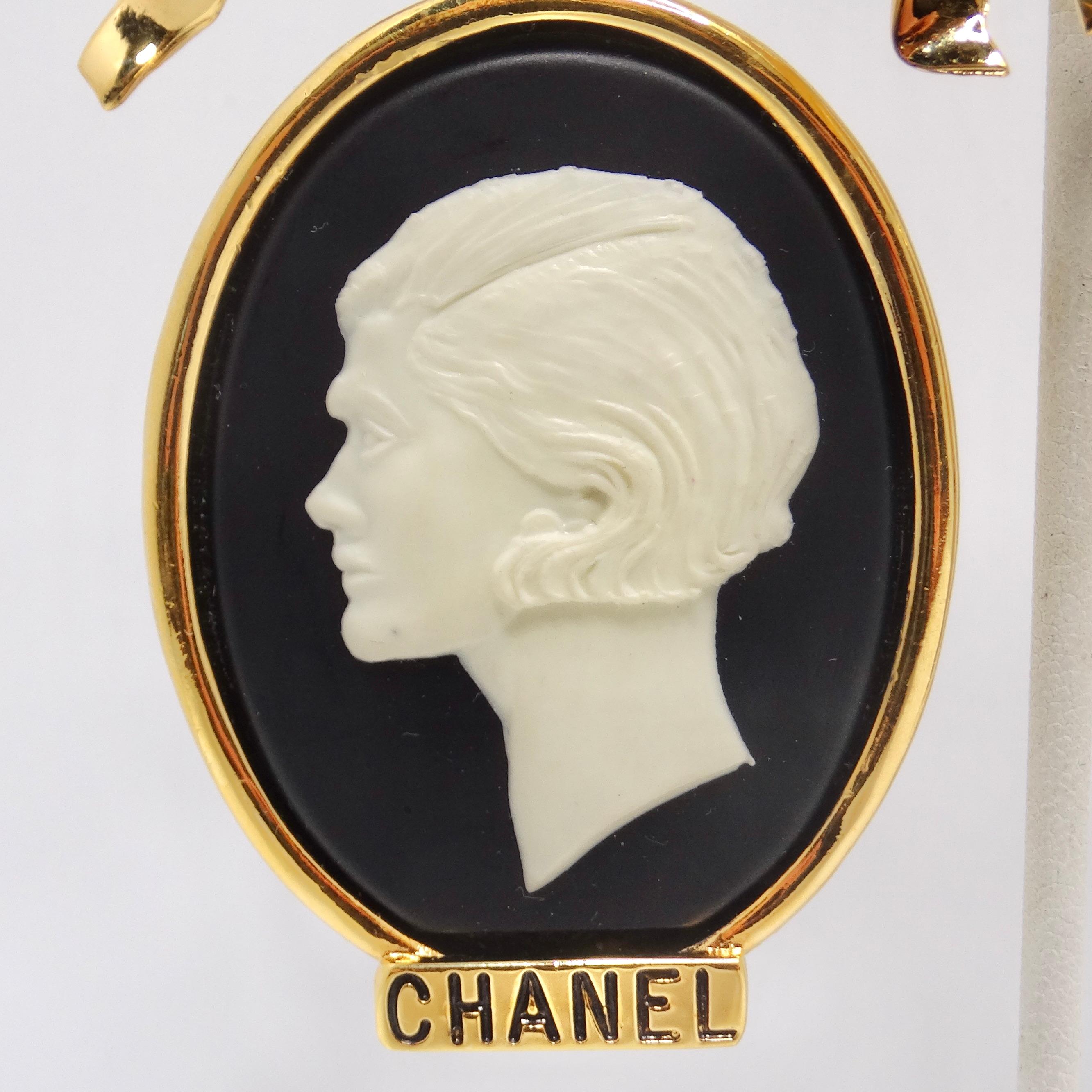Chanel Rare 1980s Large Gold Tone Cameo Earrings For Sale 6