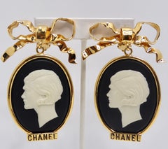Chanel Rare 1980s Large Gold Tone Cameo Earrings