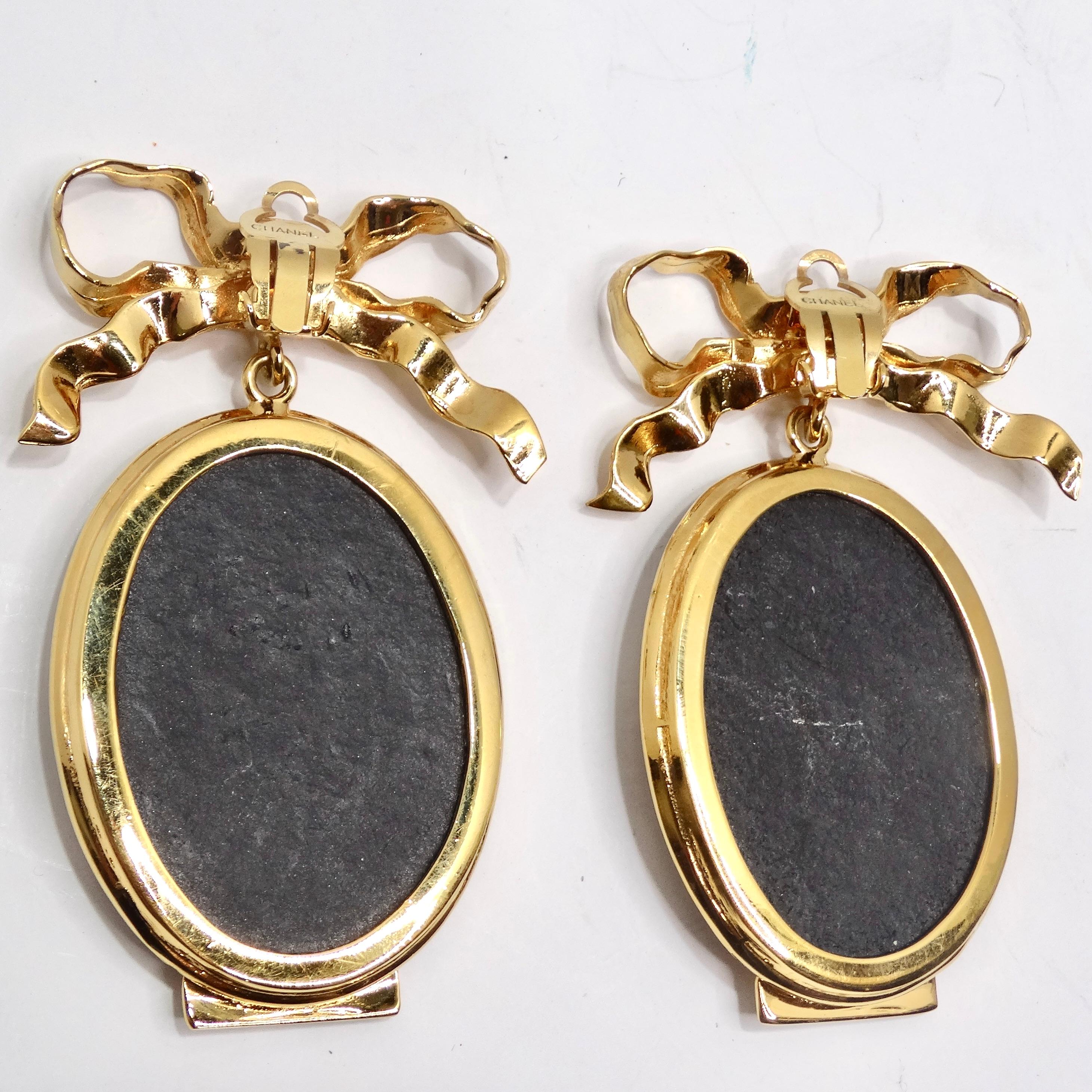 Chanel Rare 1980s Large Gold Tone Cameo Earrings For Sale 3