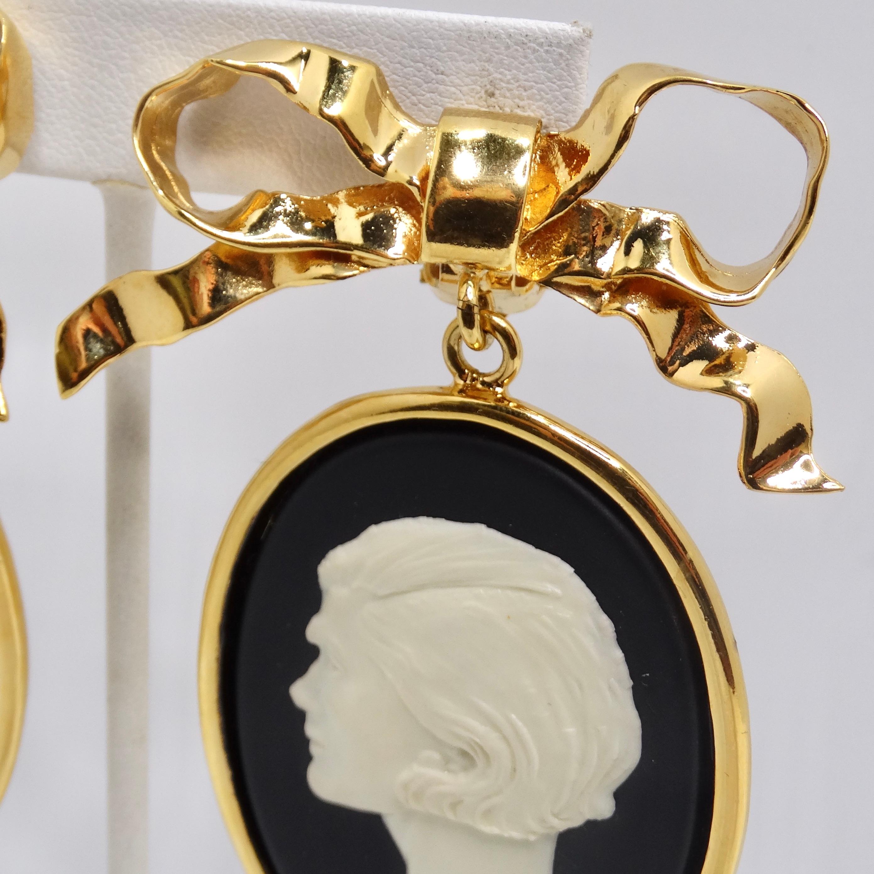 Chanel Rare 1980s Large Gold Tone Cameo Earrings For Sale 5