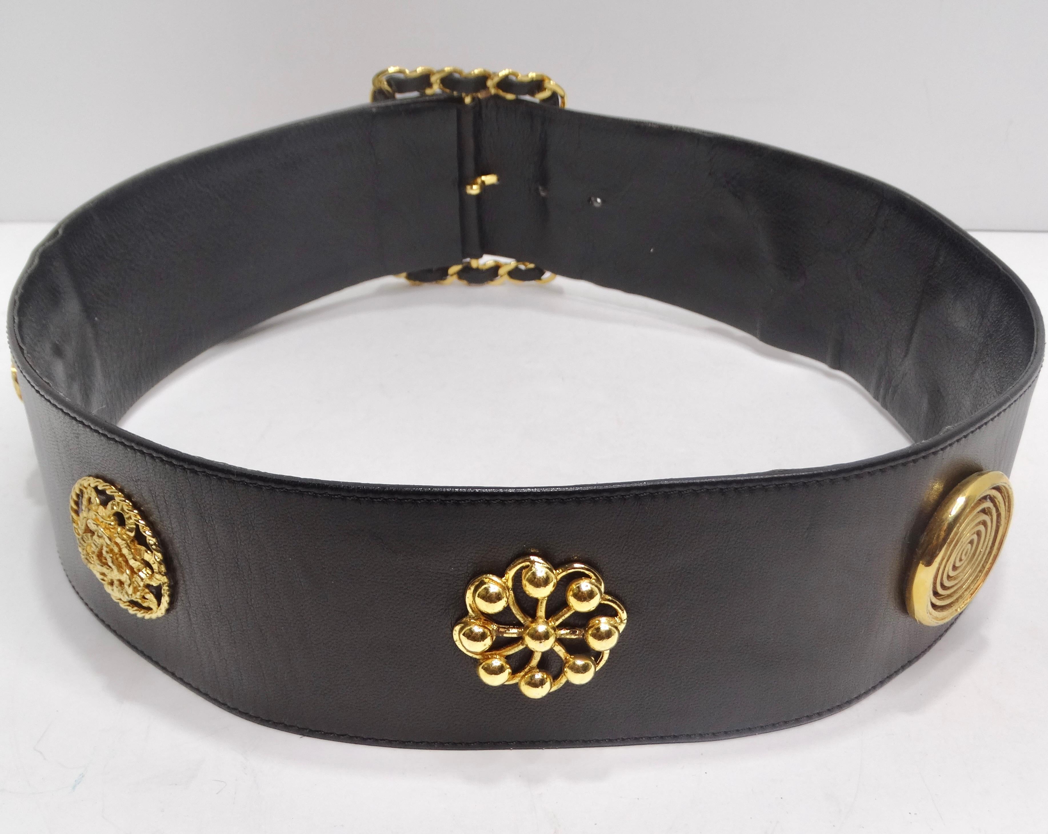 Chanel Rare 1980 Victoire De Castellane Gold Tone Black Leather Belt en vente 7