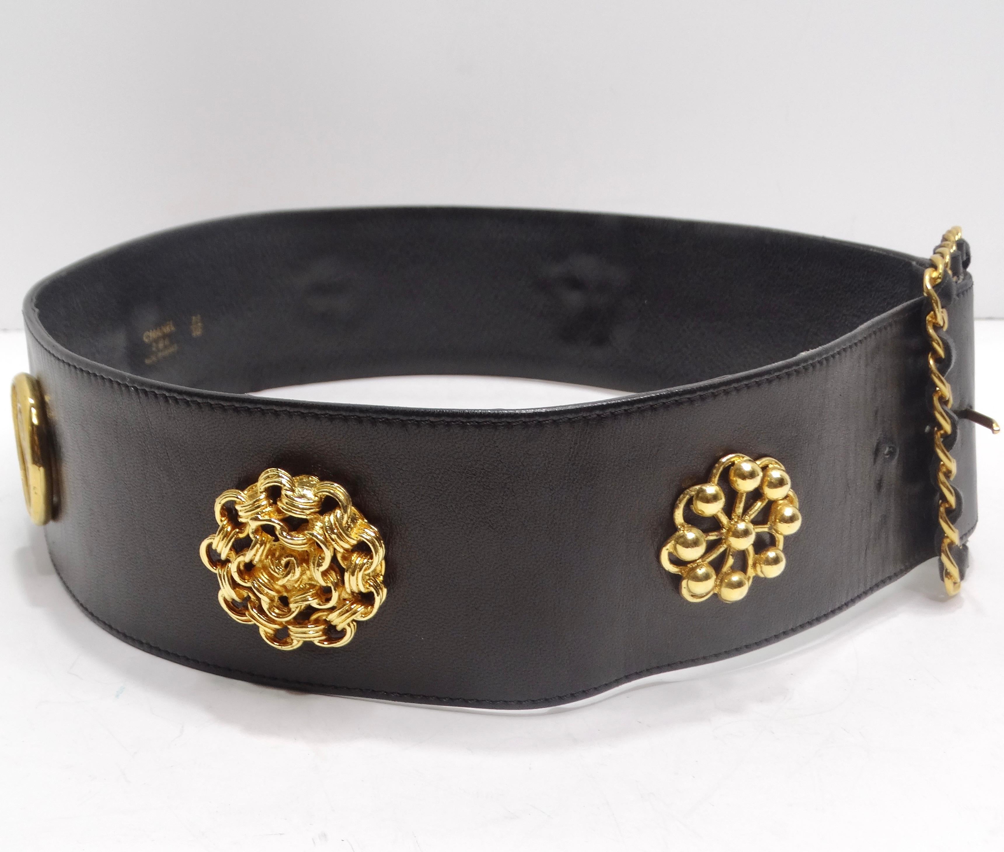 Chanel Rare 1980 Victoire De Castellane Gold Tone Black Leather Belt en vente 8