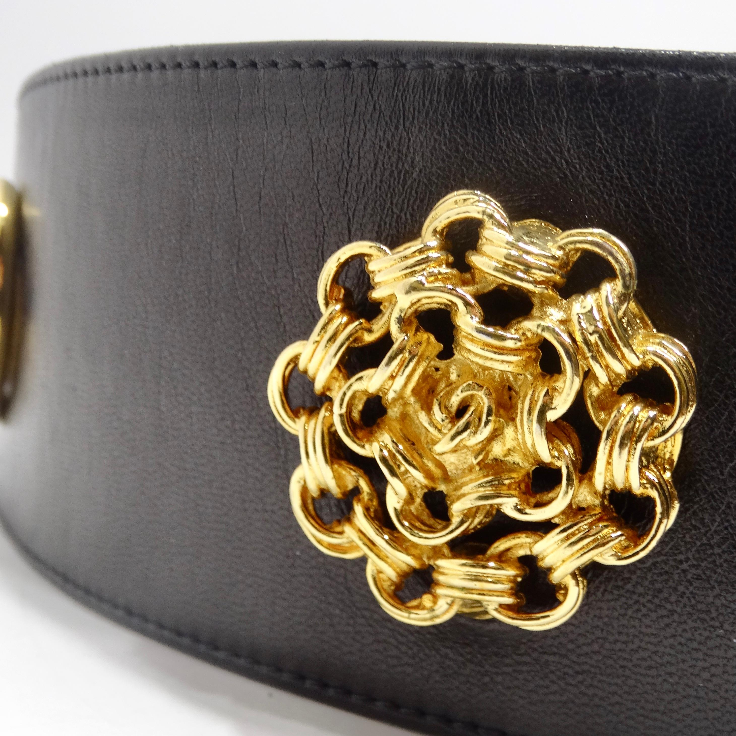 Chanel Rare 1980 Victoire De Castellane Gold Tone Black Leather Belt en vente 10