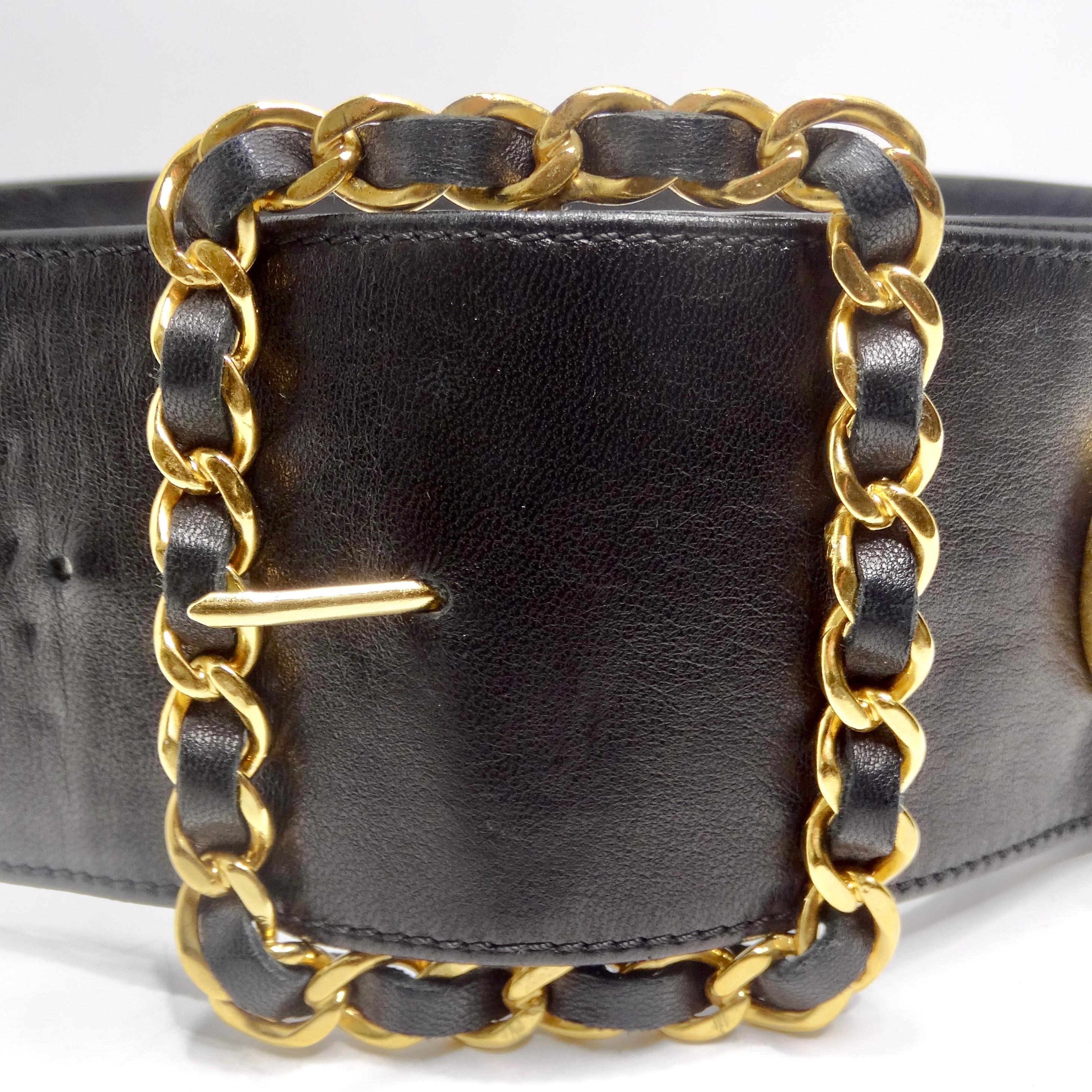 Chanel Rare 1980 Victoire De Castellane Gold Tone Black Leather Belt en vente 2